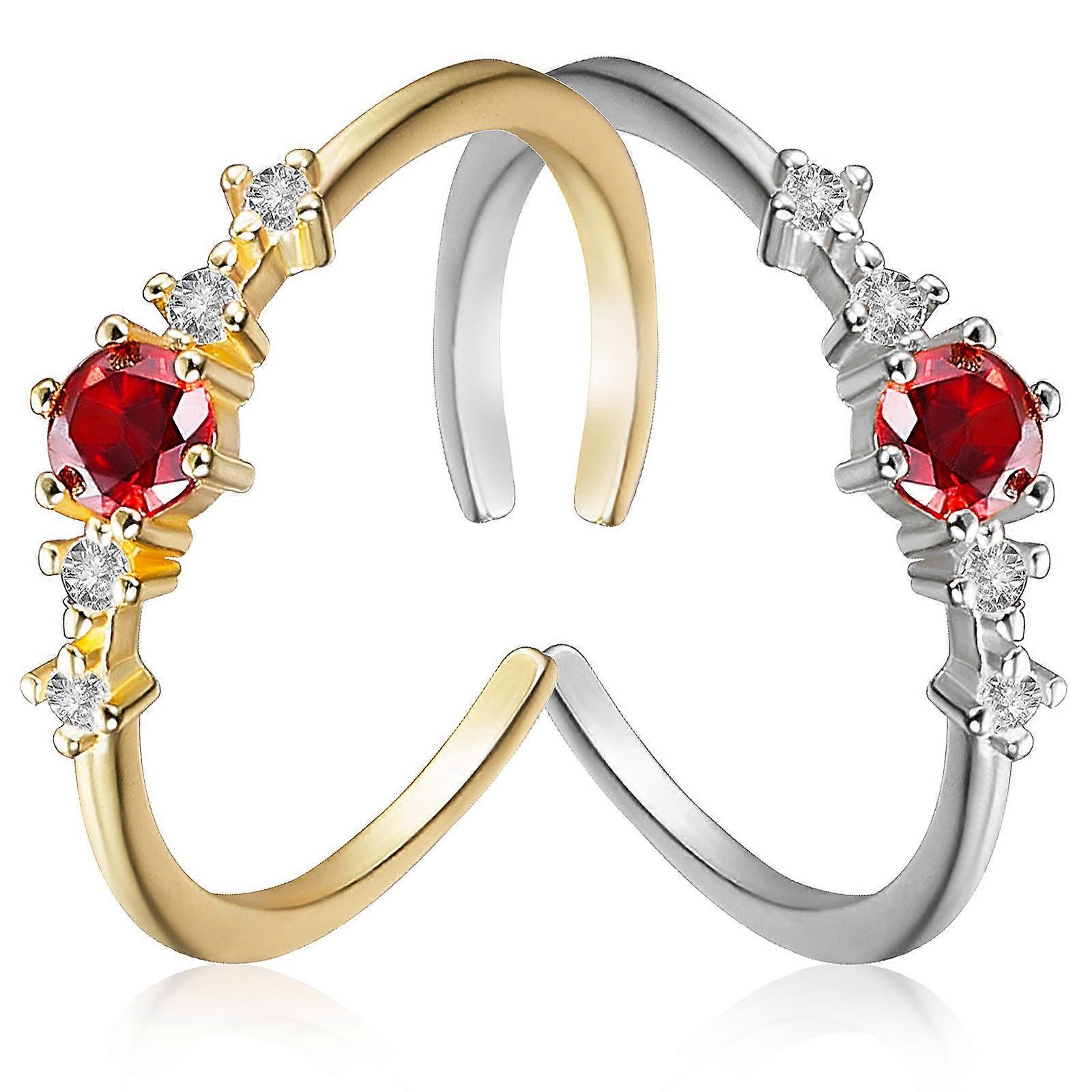 Chic Gemstone Rings with Delicate Design for Decor in Assorted Colors and Silver Material 2 Pcs