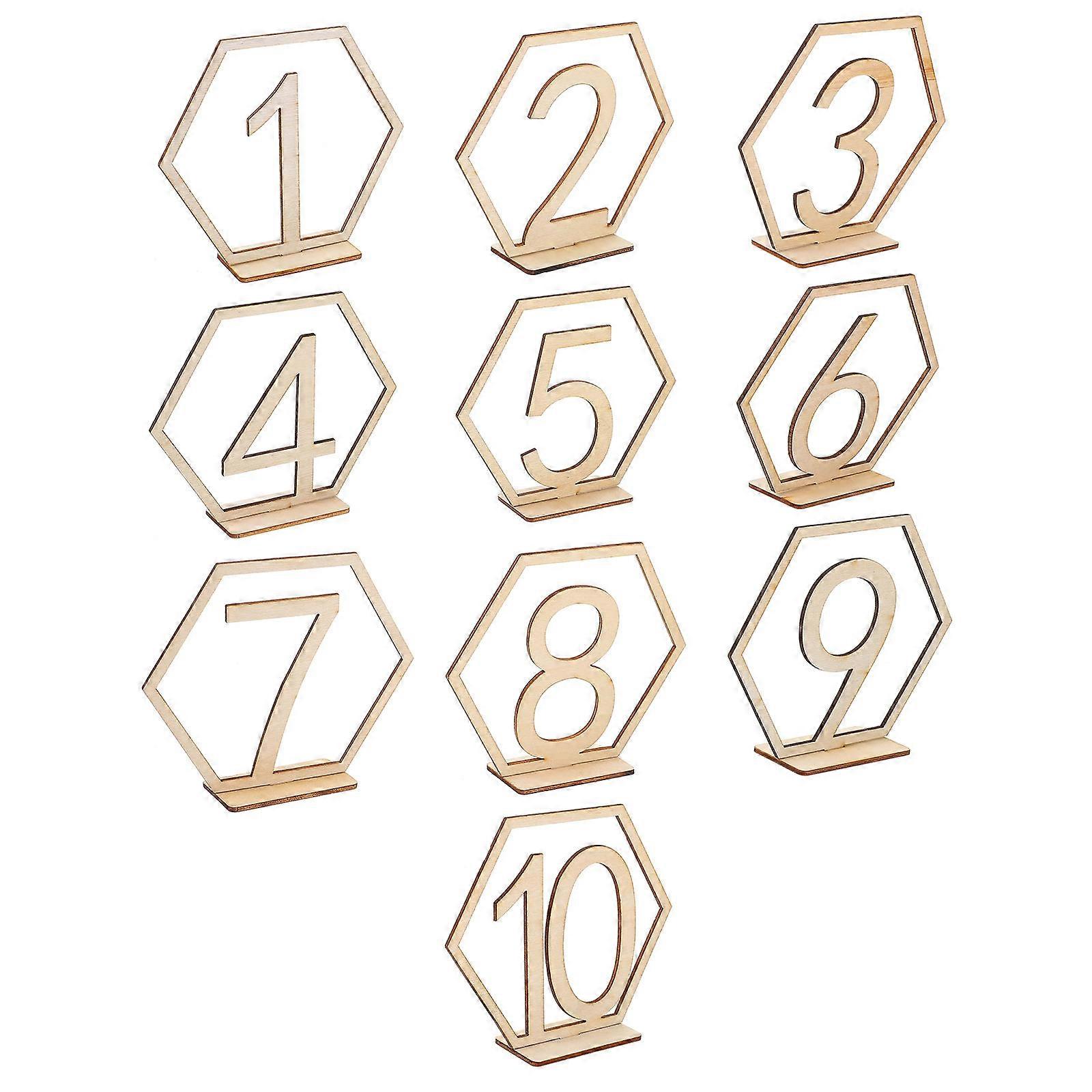 Wedding Party Table Numbers Decor Wooden Hexagonal Sign Easy to Read for Various Occasions Numbered Table Tents 10Pack