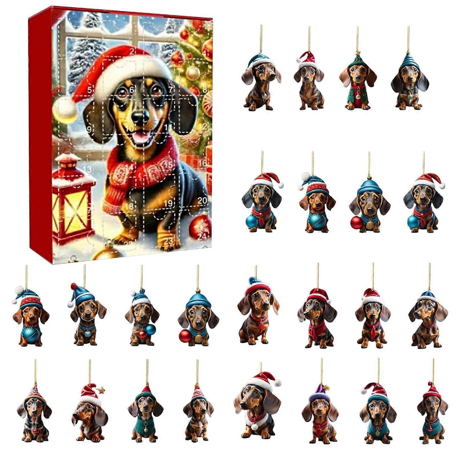 Christmas Tree Dachshund Pendant, Advent Calendar , 24 Days Countdown