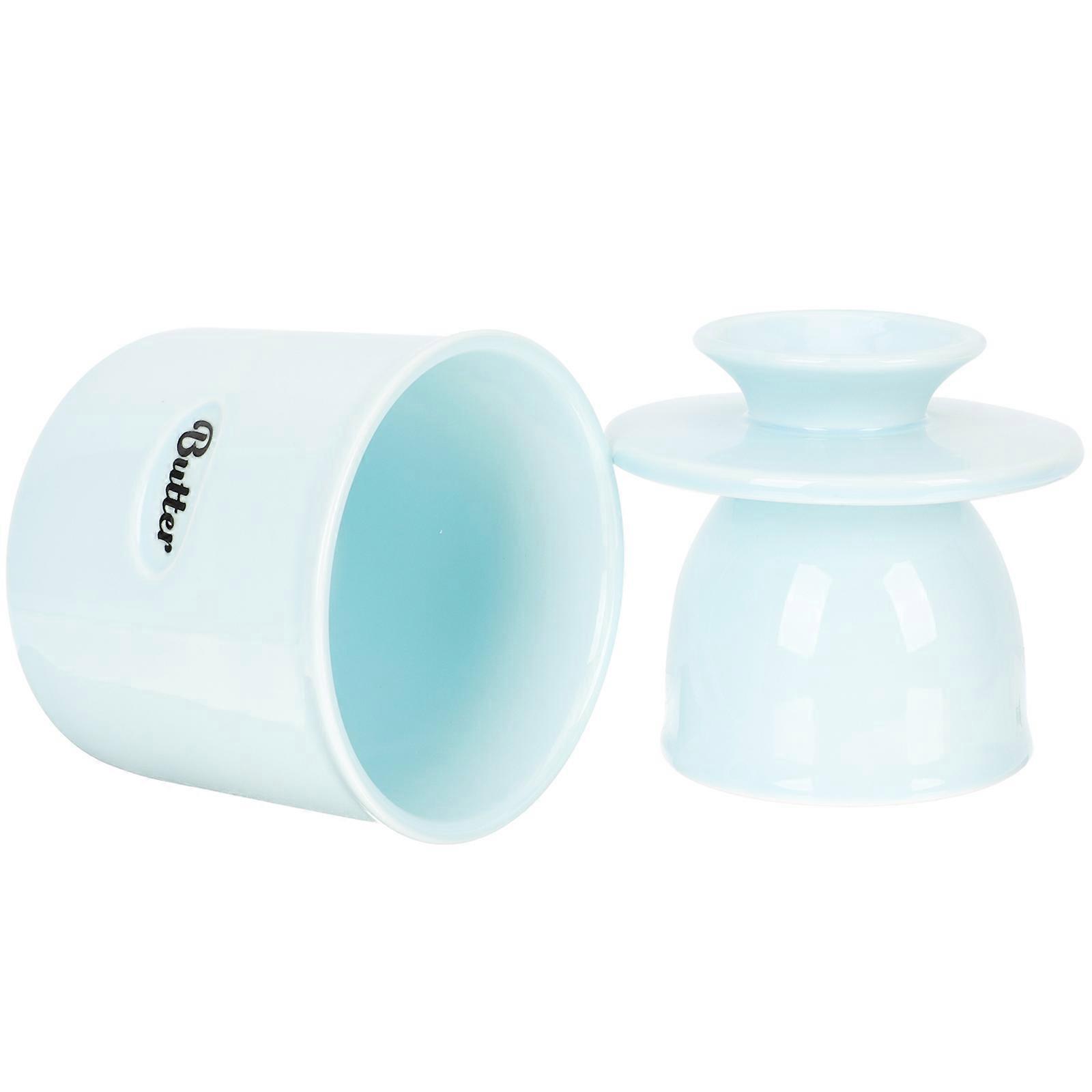 Skyblue Ceramic Butter Crock with Lid for Storage in Kitchen Multipurpose Keeps Food Fresh 7.8 Inches