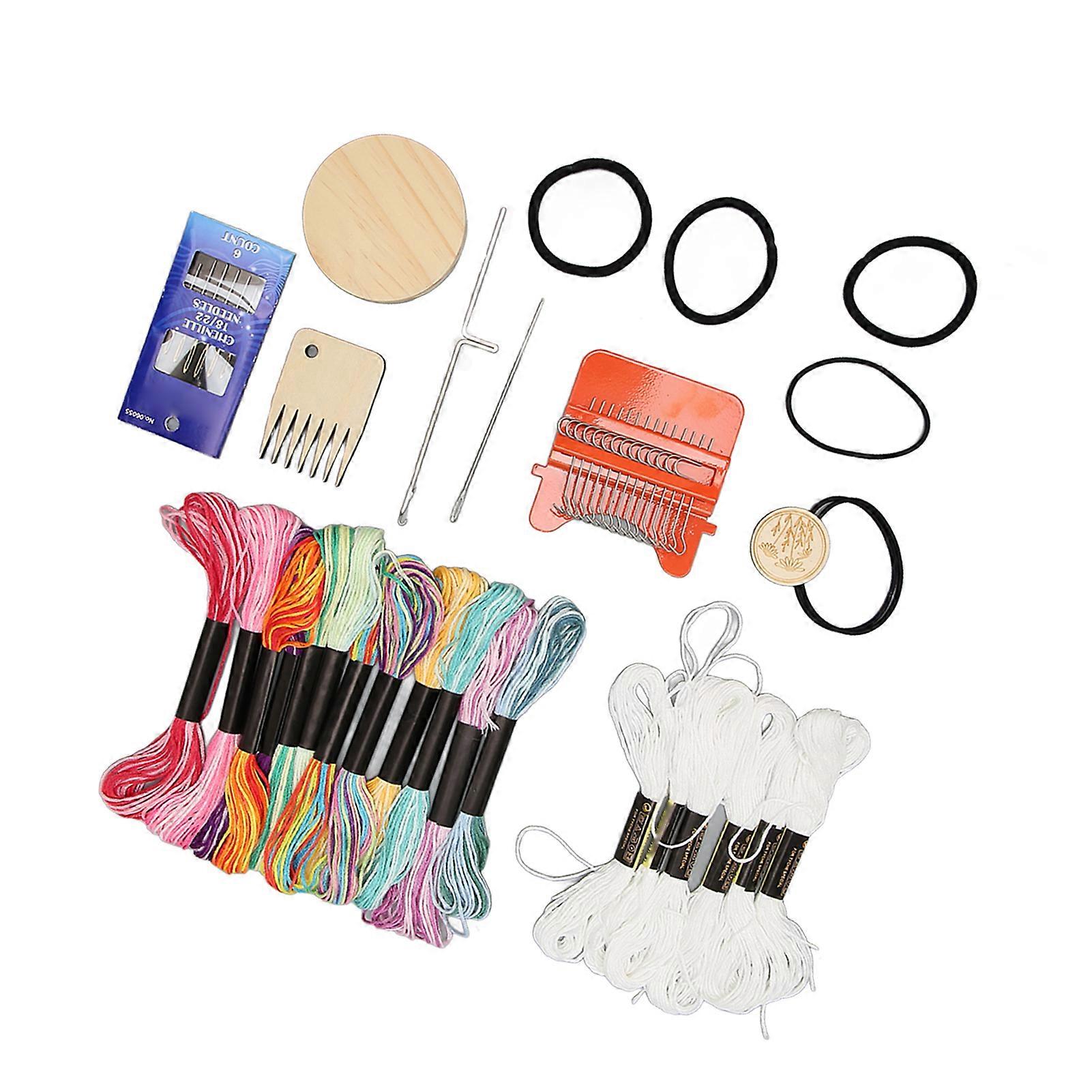 Mini Loom Machine 14 Hooks 18 Colors Threads Easy Operation Portable Mini Darning Loom for Handicraft DIY Repair 