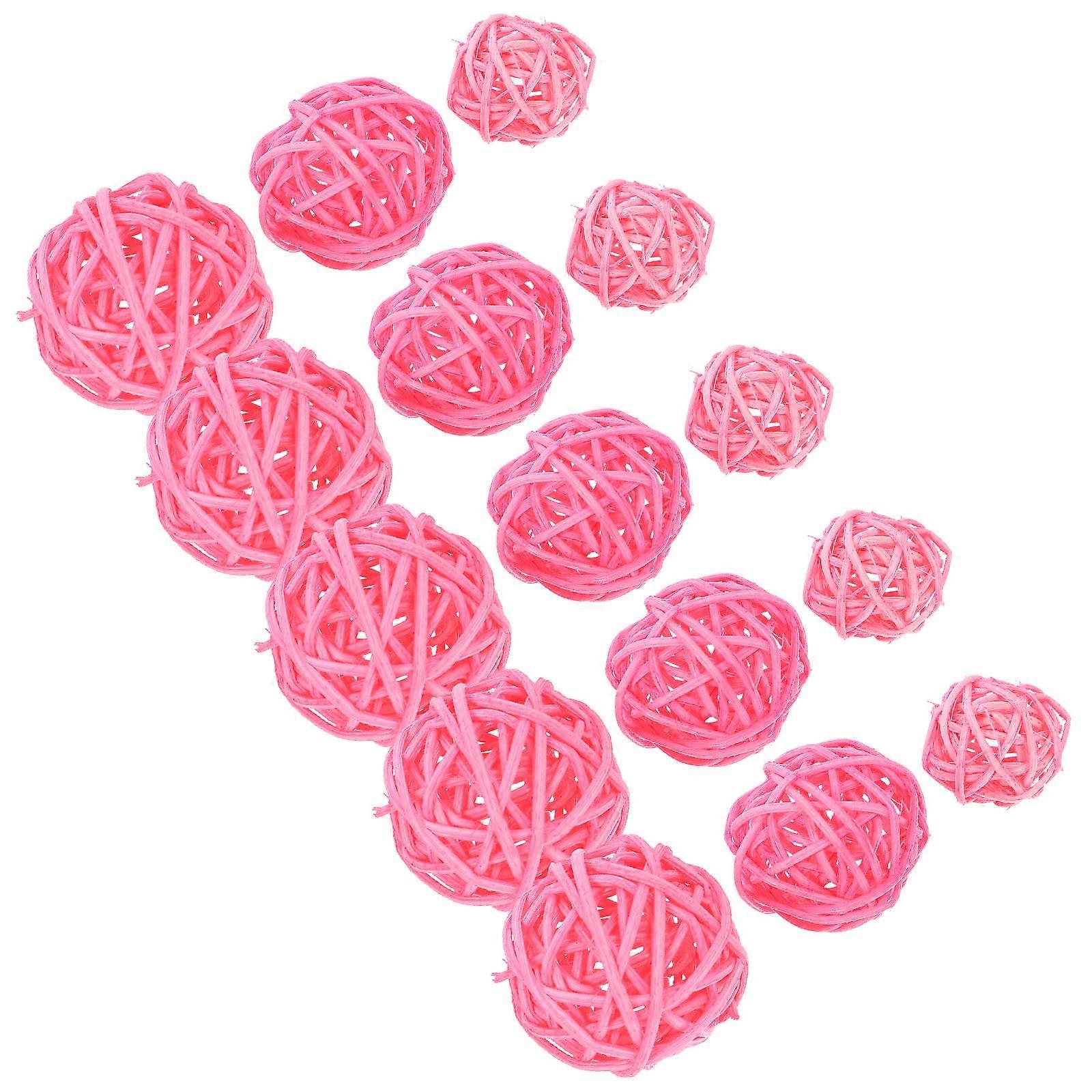 Pink Rattan Balls for Decoration Use 15pcs in 3 Sizes 3cm 4cm 5cm Adds Festive Atmosphere to Home