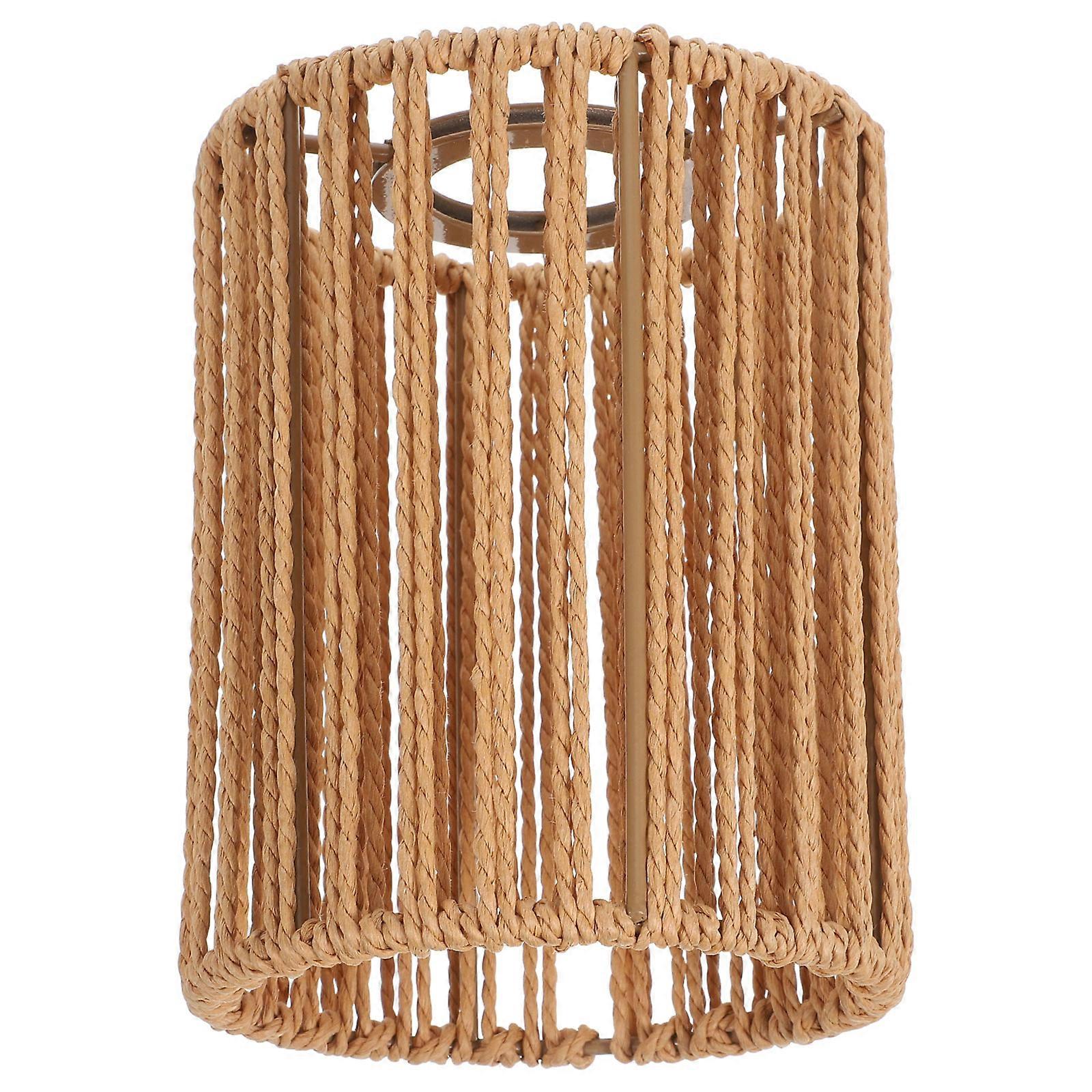 Khaki Paper Rope Woven Lampshade with Iron Base for Home Lighting Small Size 6.3x7.9 Inches