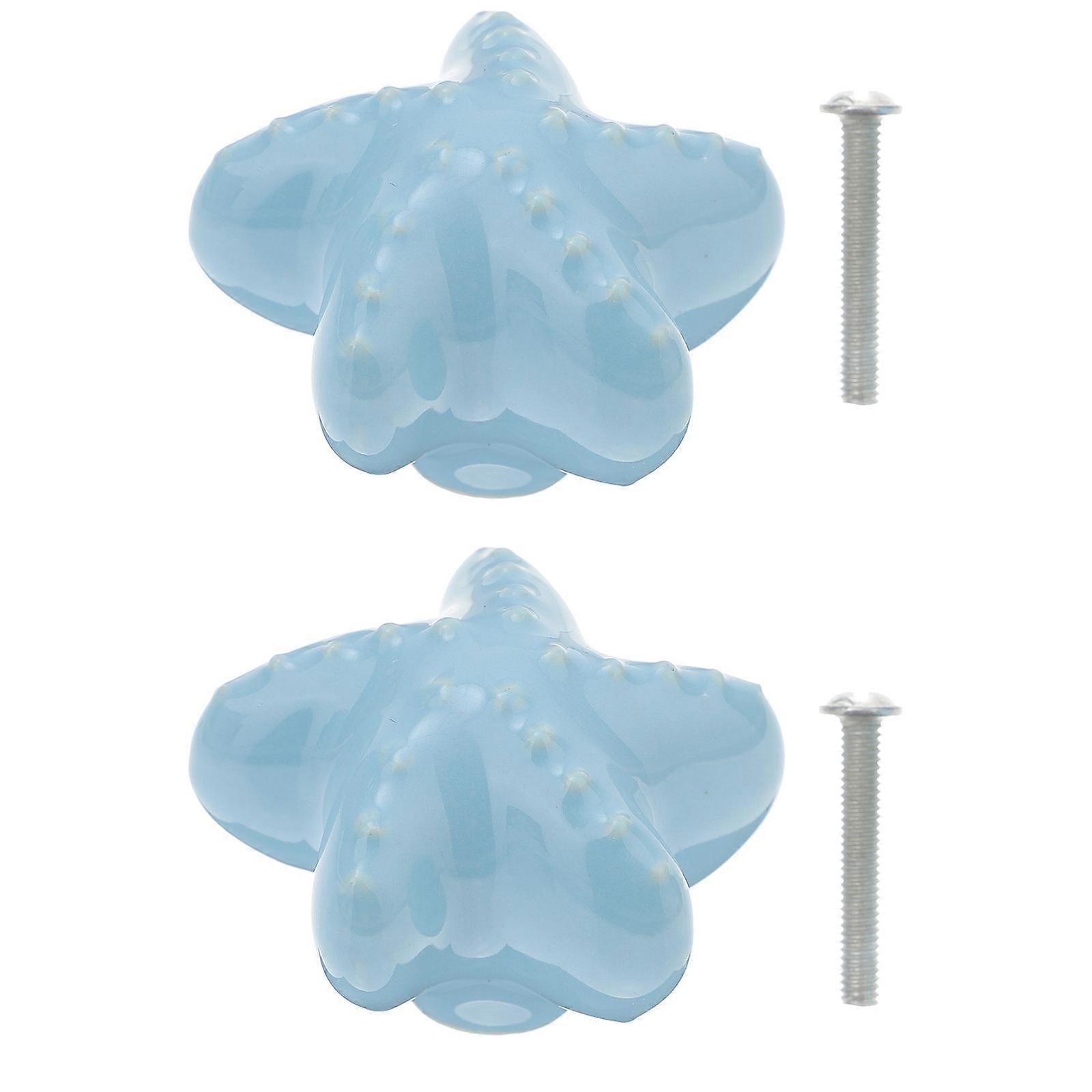 Blue Ceramic Handle Star Shaped Drawer Knobs for Home Use 2Pcs Set