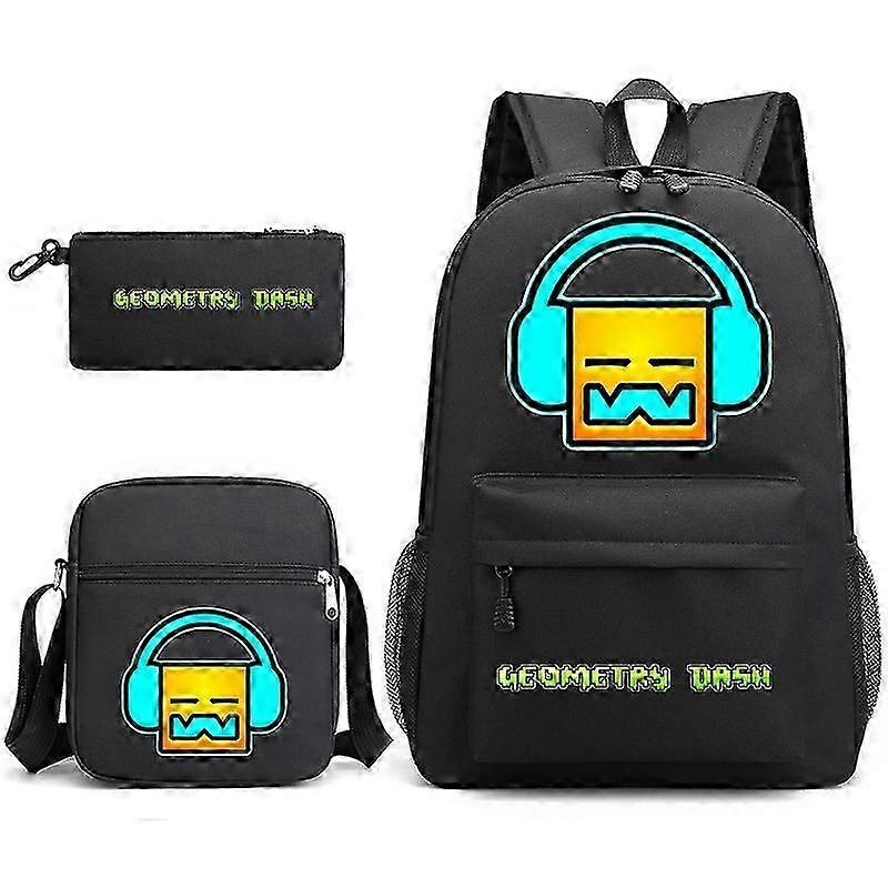 Geometry Dash School Bag Backpack Pencil Case Shoulder Bag Three-piece Set _02