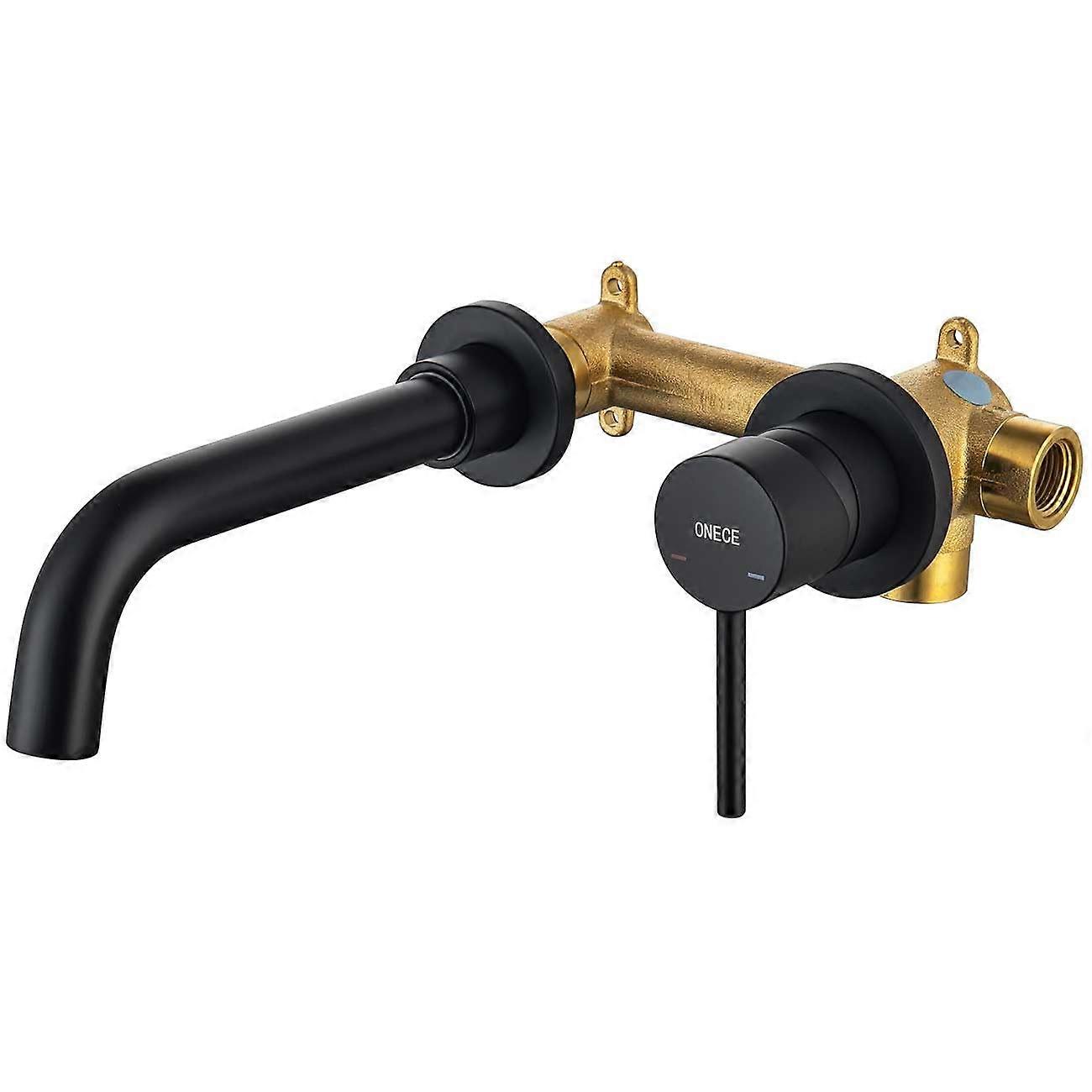 Flush-Mounted Washbasin Tap Matte Black, 202 mm Wall Mounted Bathroom Tap with 360° Rotating Spout & Removable Bubbler