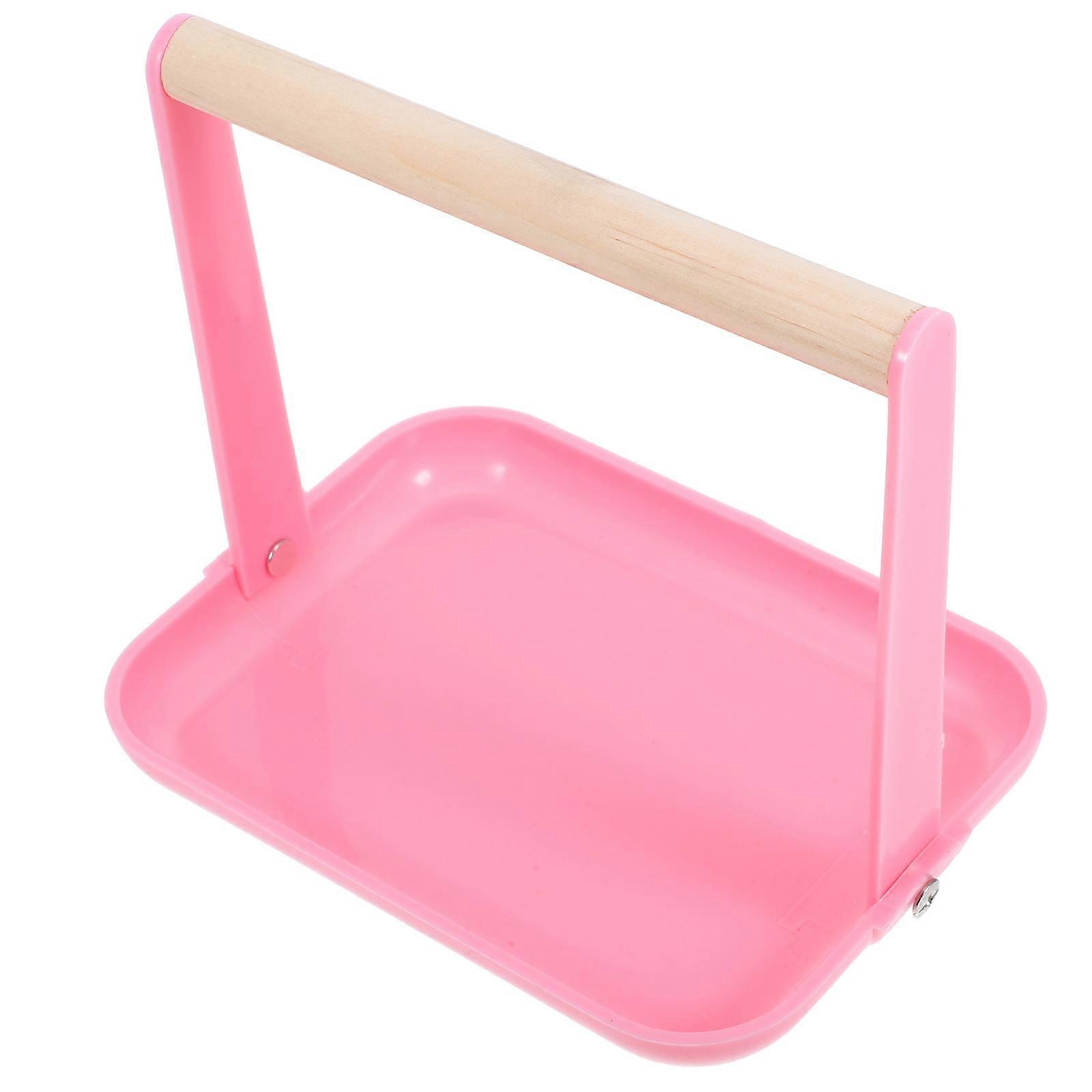 Portable Tabletop Parrot Perch with Plastic Tray for Bird Training Stand Wood and ABS Material Pink Color