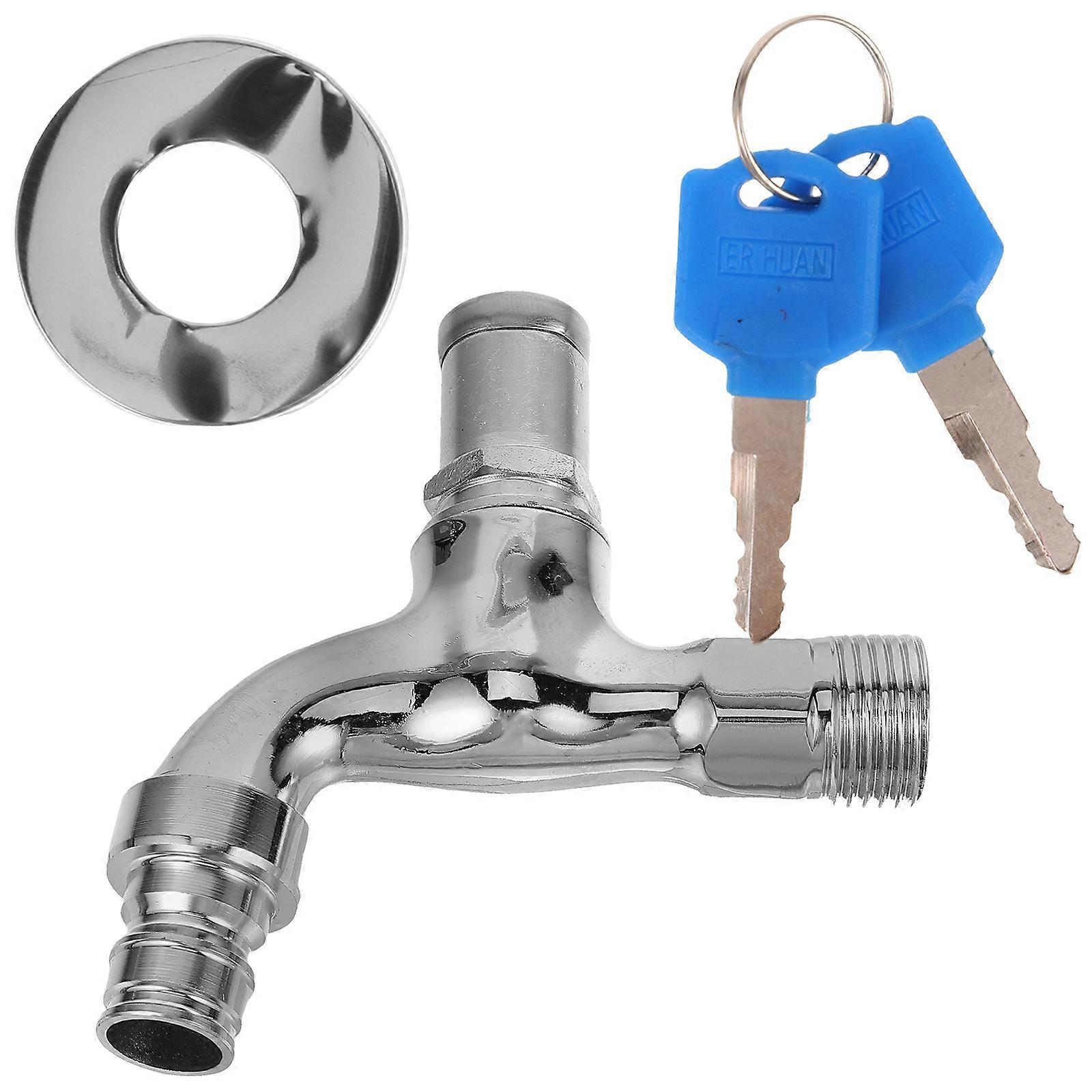 Silver Lockable Outdoor Faucet with Key for Home Use Durable Alloy AntiTheft Design
