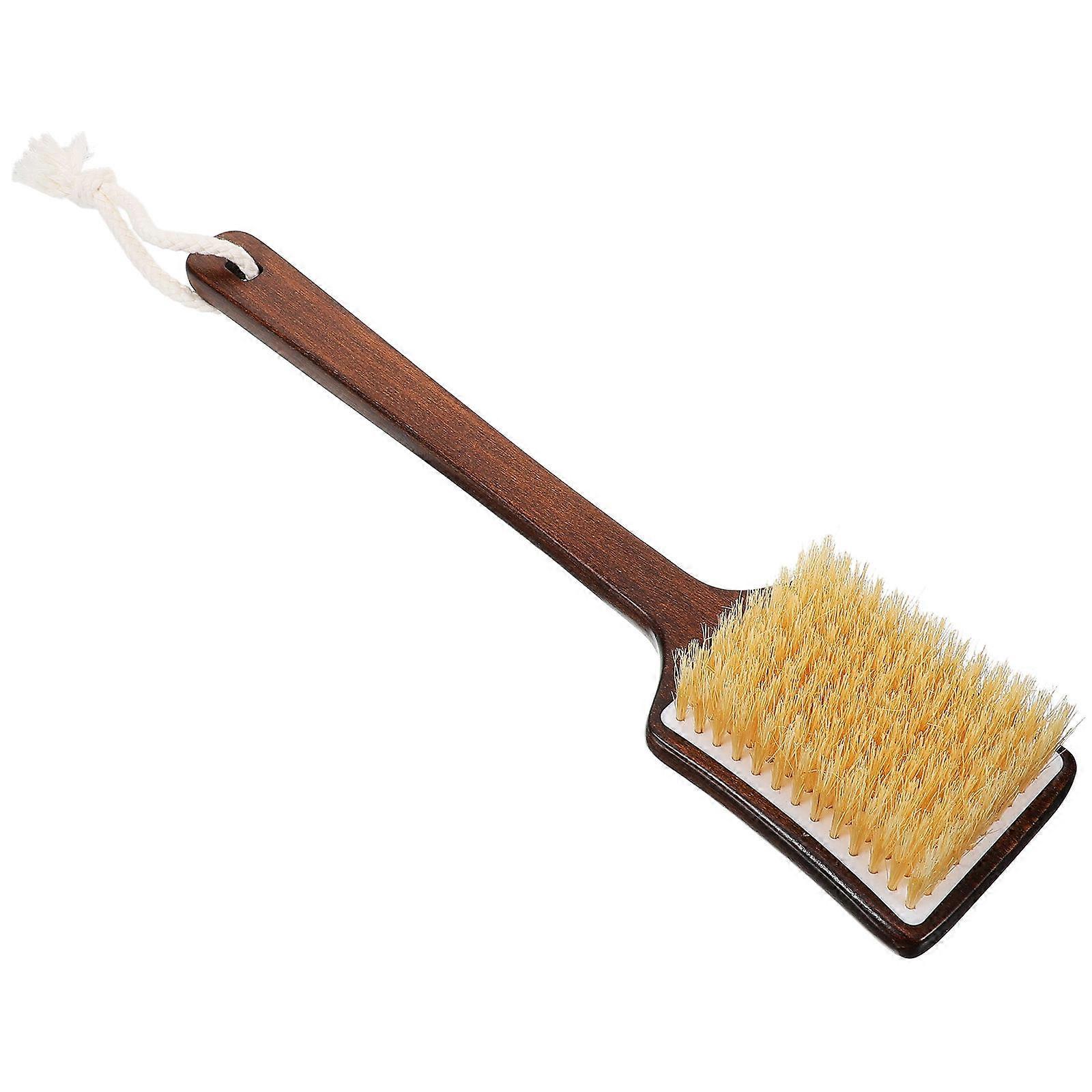 Wooden Back Scrubber for Shower with Soft Pig Bristles and Long Handle for Brown
