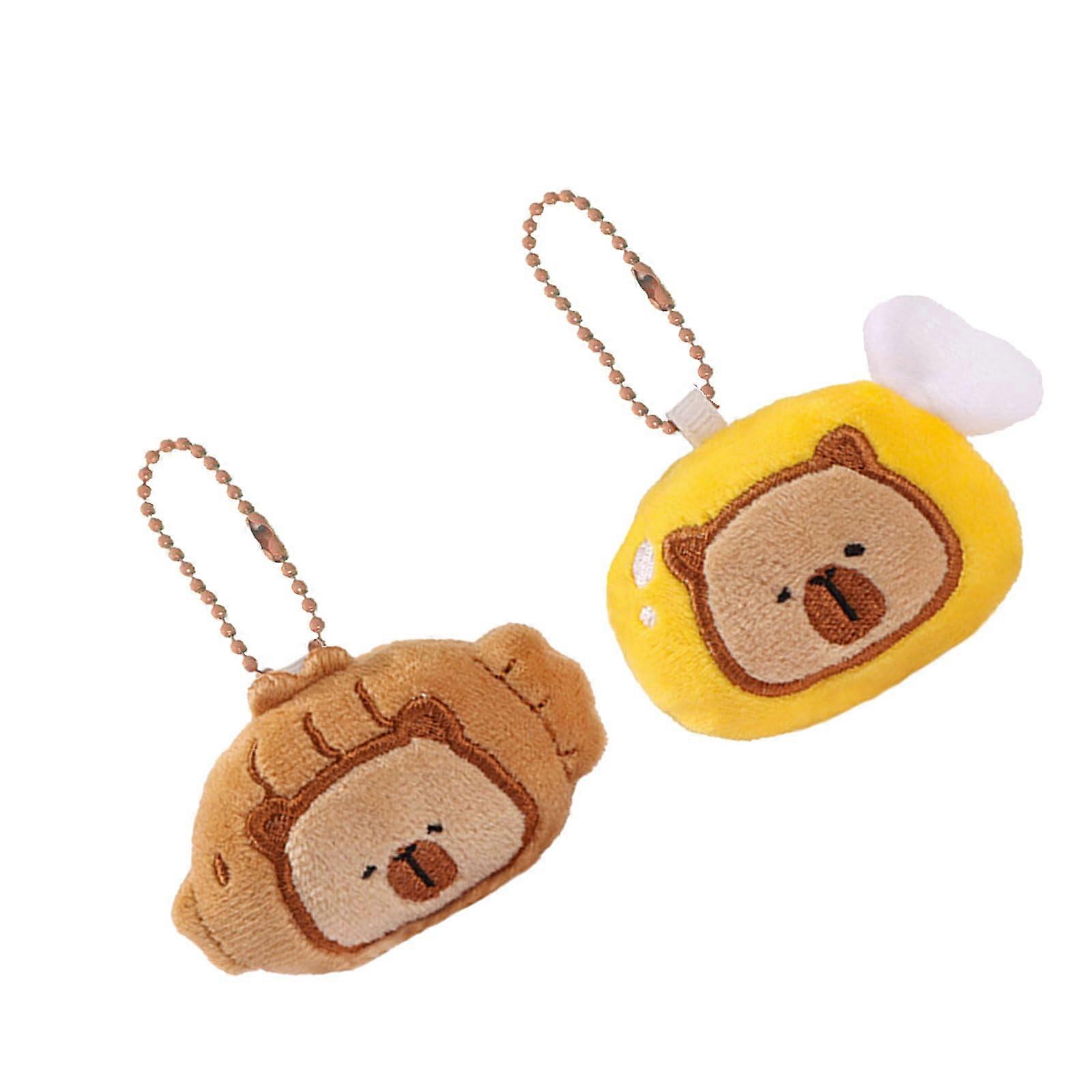 Plush Animal Bread Keychain Set - 2 Cartoon Style Plush Holders for Backpacks, Handbags, and Wallets, Capybara Design