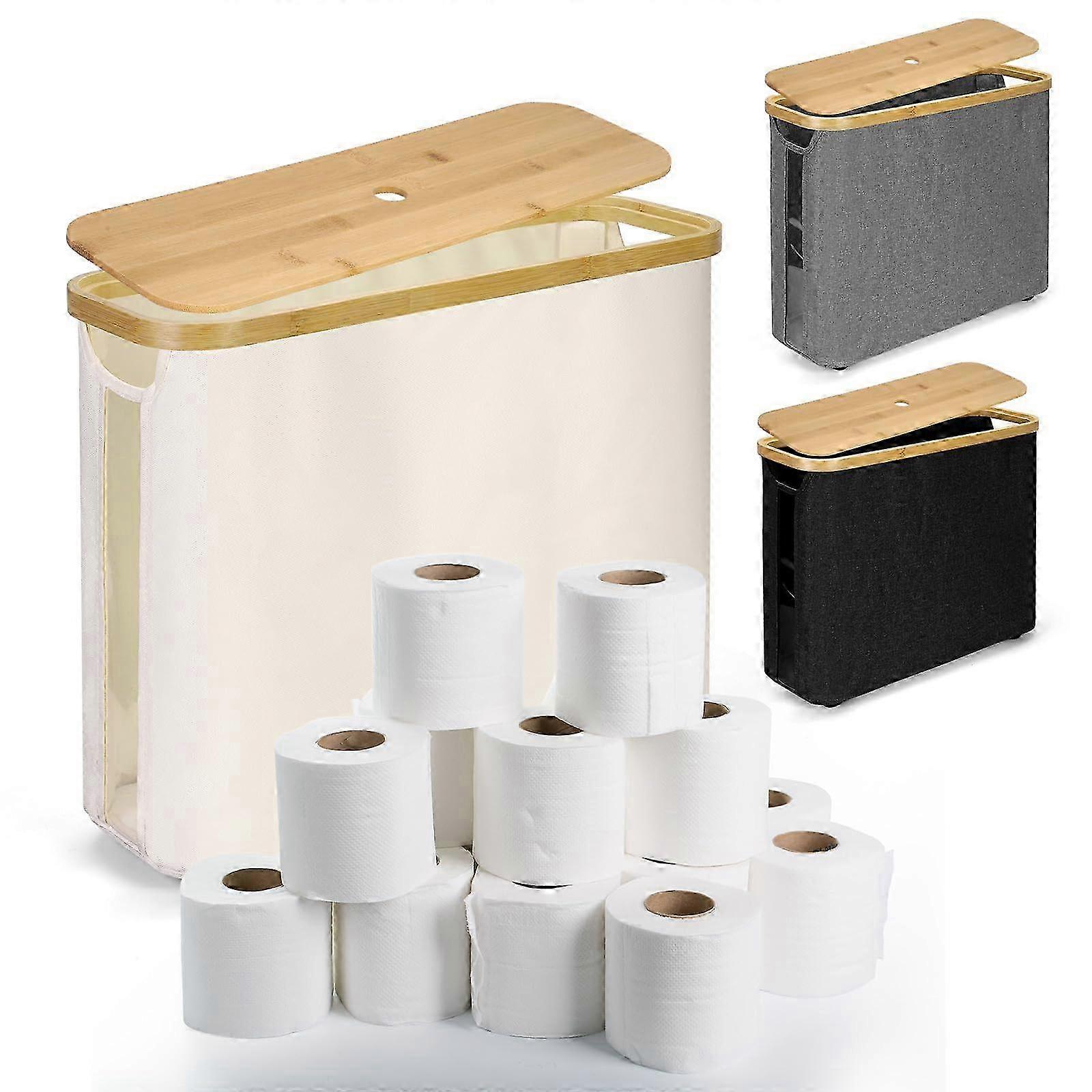 2025 Toilet Paper Storage with Bamboo Lid, Waterproof Foldable Box for 12 Rolls