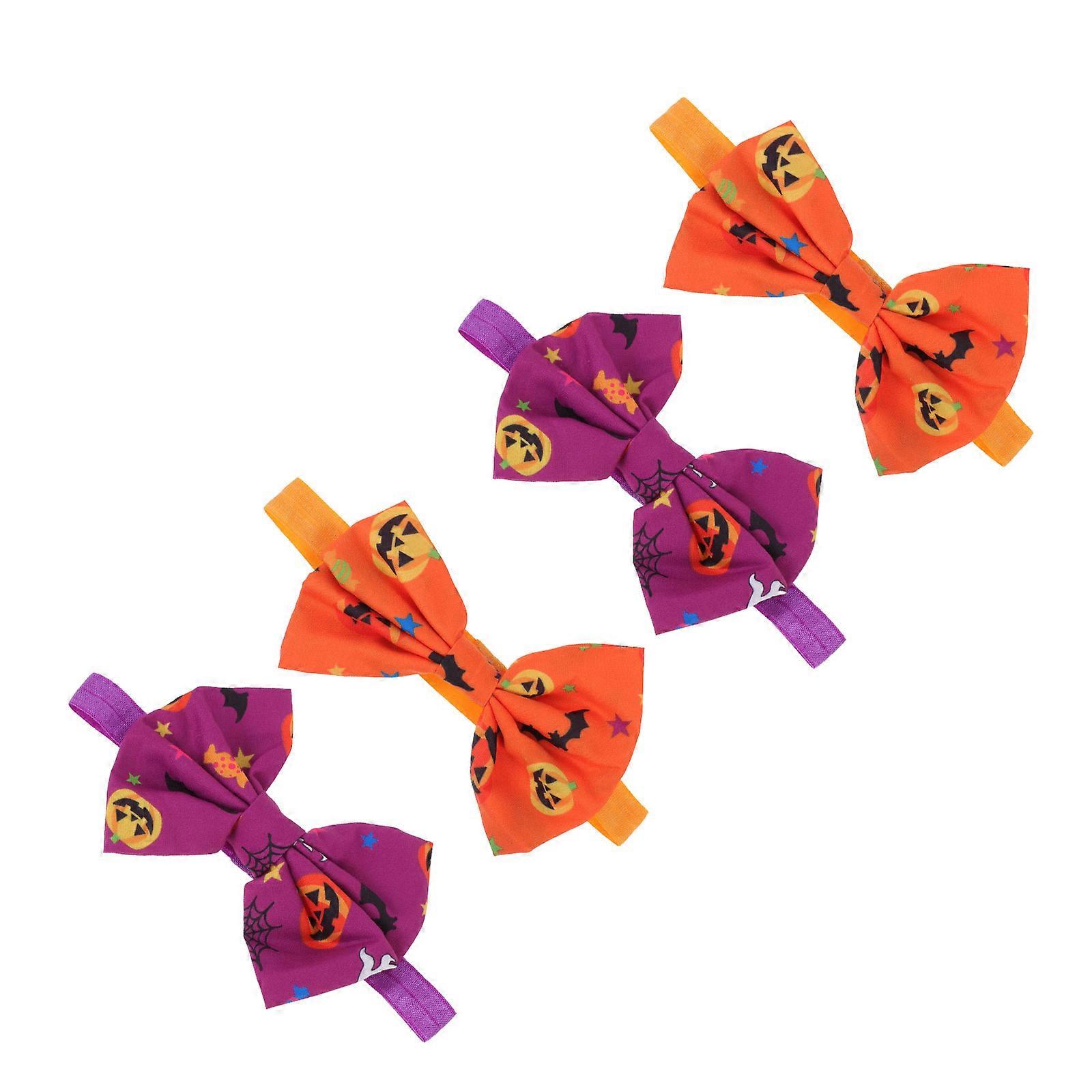 Pumpkin Patterned Headbands For Kids In Assorted Colors Designed For Halloween Festivities 4Pcs