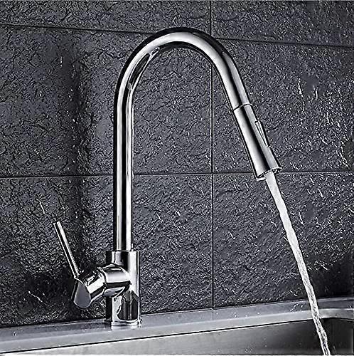 Kitchen Sink Faucet, Pull Out, Gold/Chrome/Nickel, 360 Rotation, Single Handle (Chrome)