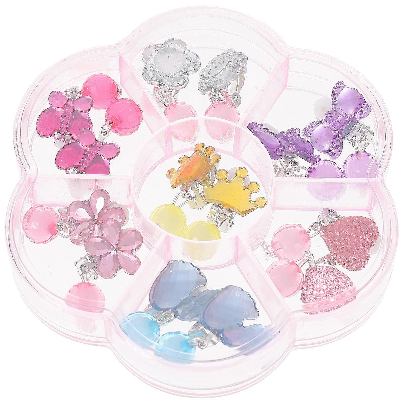 Clip On Girls Earrings Childrens Accessories Daily Wear Cute Design Non Piercing 7 Pairs