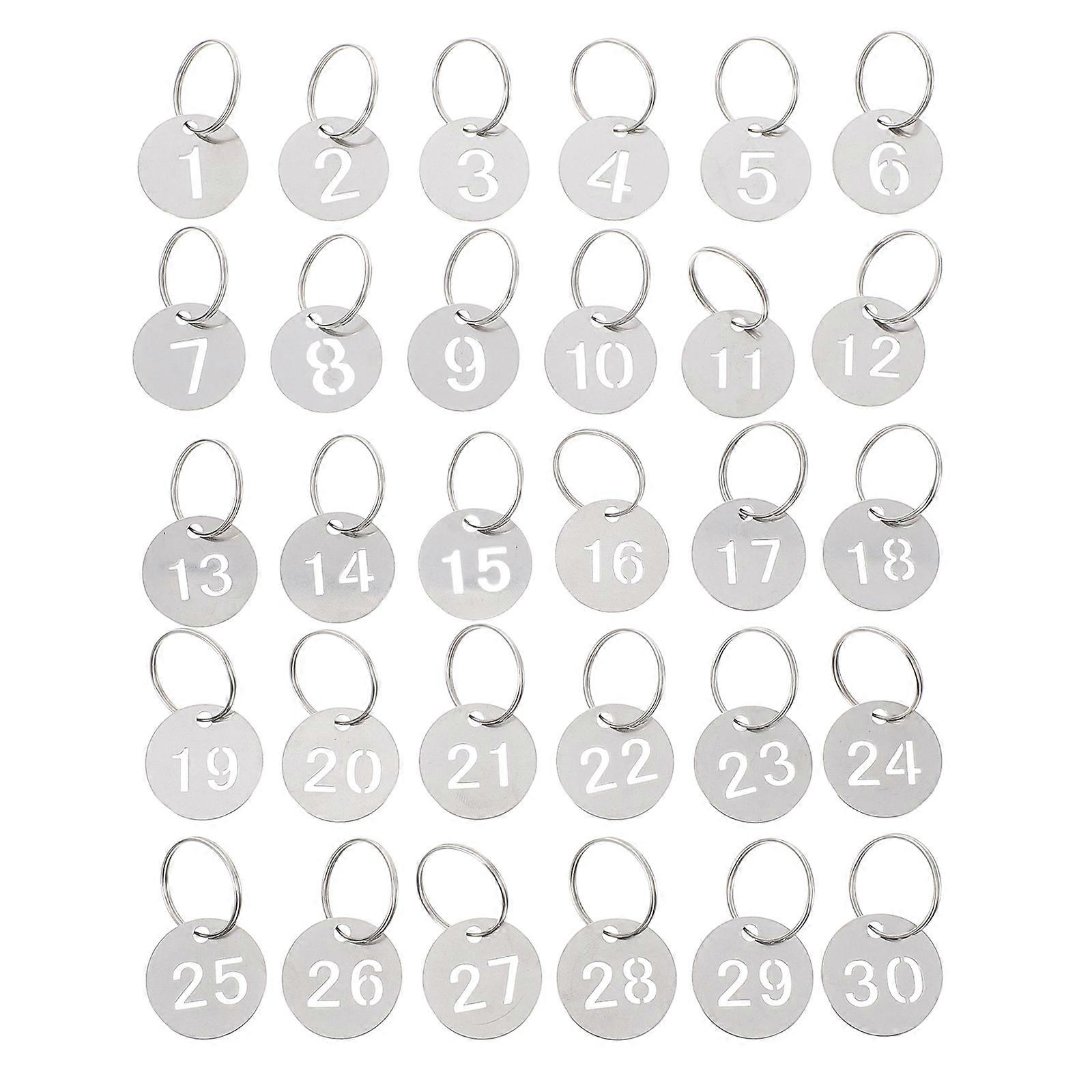 Metal Round Numbered Tags 30Pcs Silver For Distinguishing Luggage And Items Durable Key Storage Solution With Simple Design