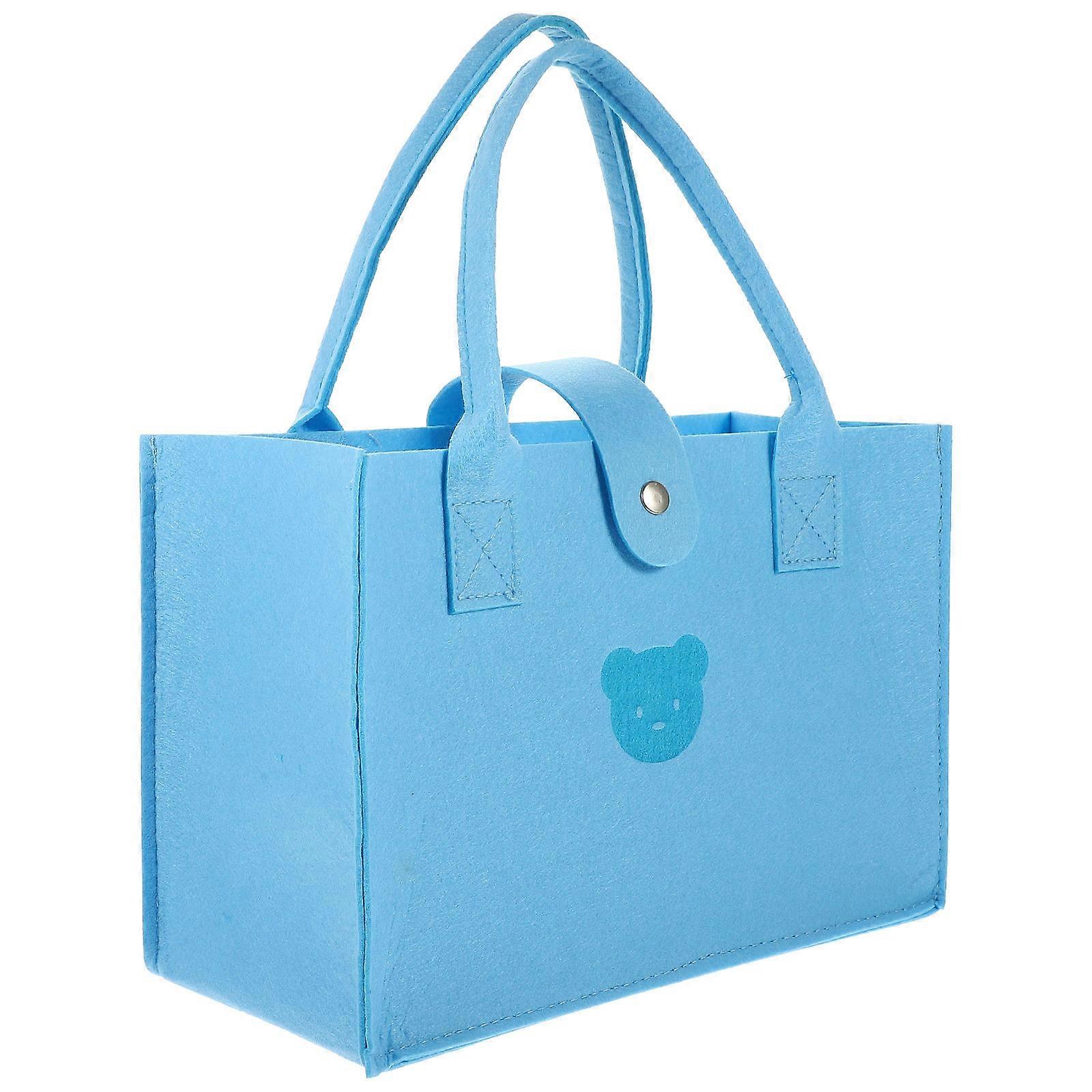 Blue Felt Tote Bag for Storage with Large Capacity and Snap Button Design Practical Reusable Safe