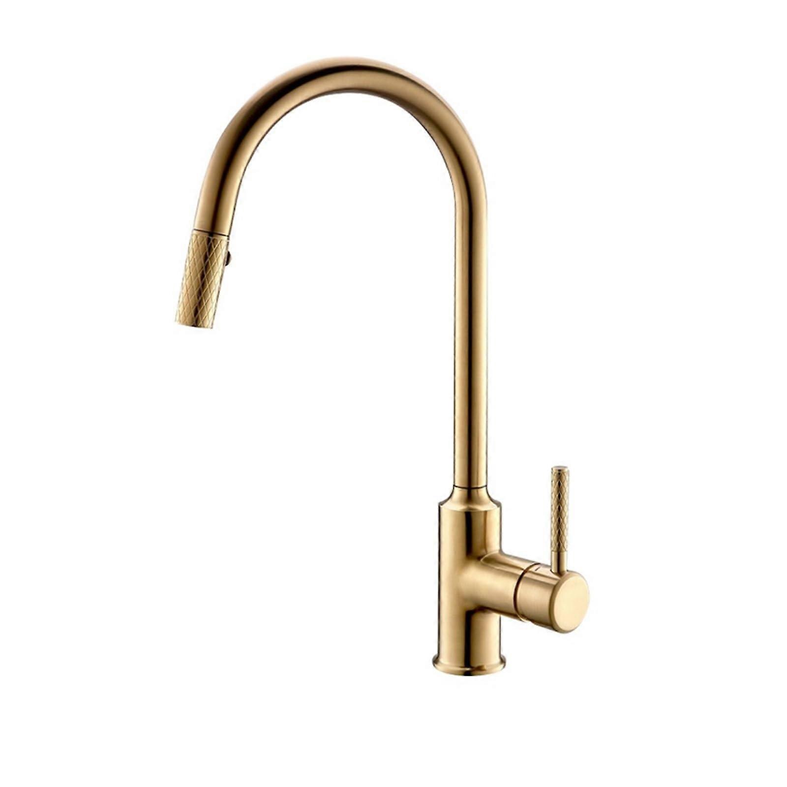 Pull-Down Kitchen Faucet, Brushed Bronze Gold, 360-Degree Swivel, Single Handle Mixer, Matte Black and Gold Finish