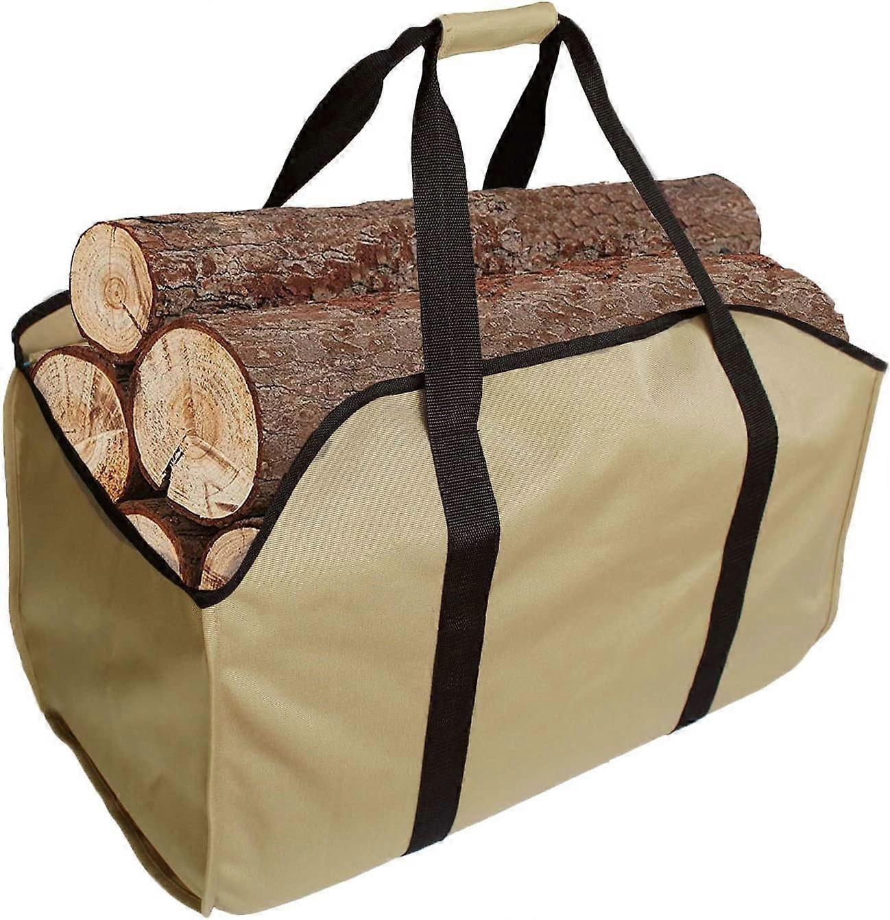 Firewood Bag, Made of Polyester, Portable Firewood Basket, Foldable Fireplace Bag, Waterproof Fireplace Bag, khaki, Modern