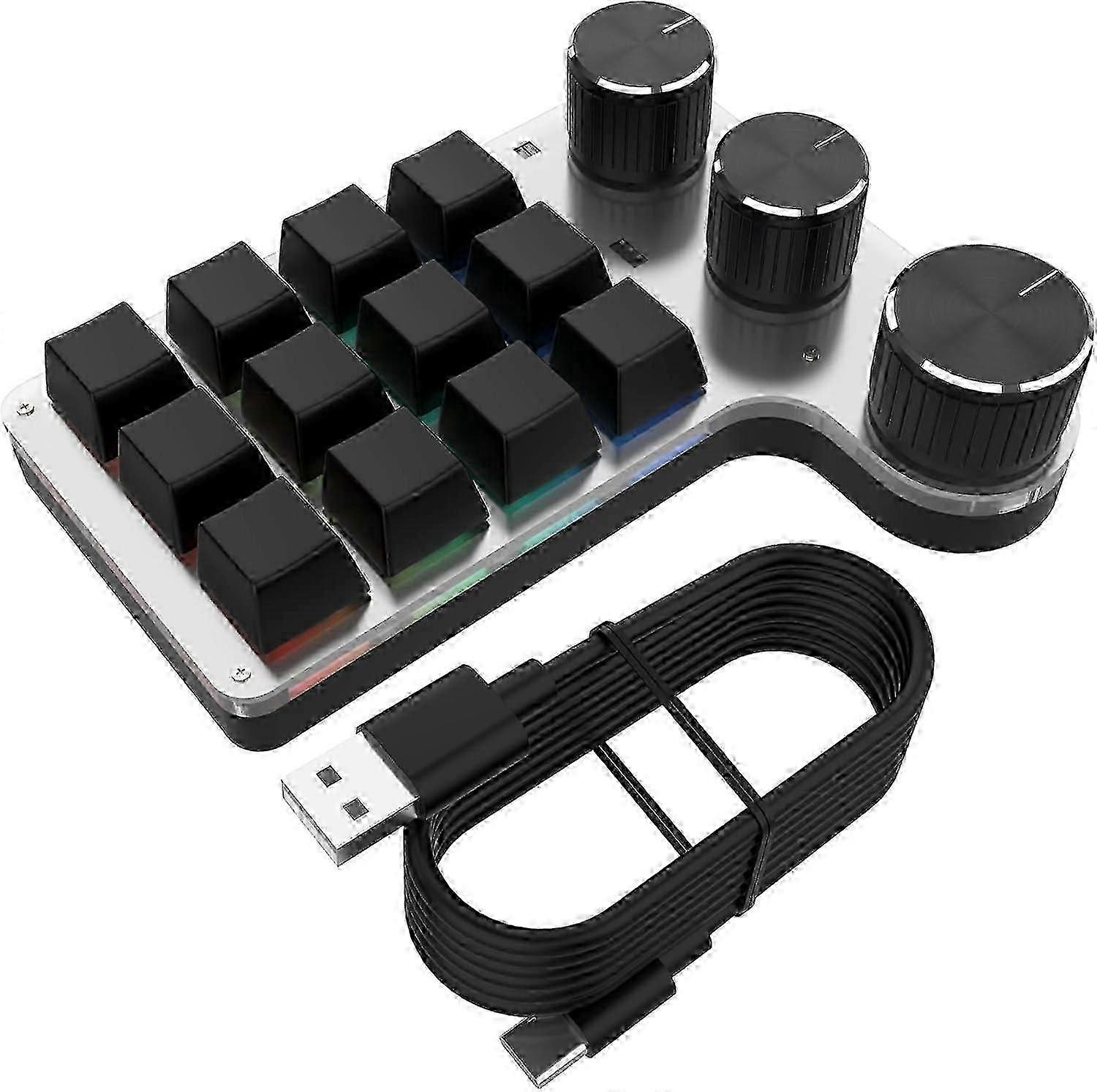 12-Key Wired Bluetooth Macro Keyboard  Shortcut Control Pad for Office & Gaming Use
