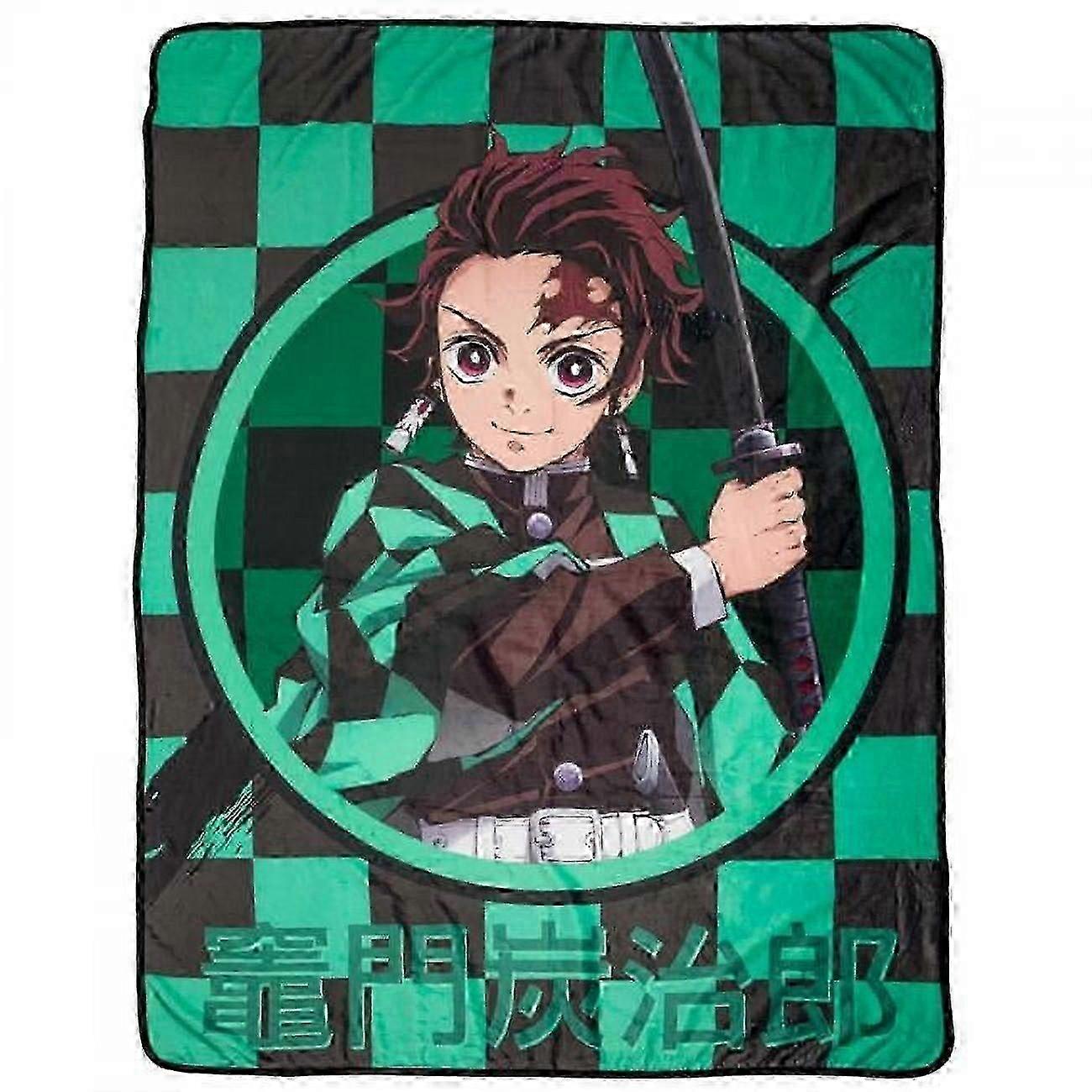 2025 Demon Slayer Demon Slayer Tanjiro Kamado Karakter Art Tæppe, Sort & GrønQY29