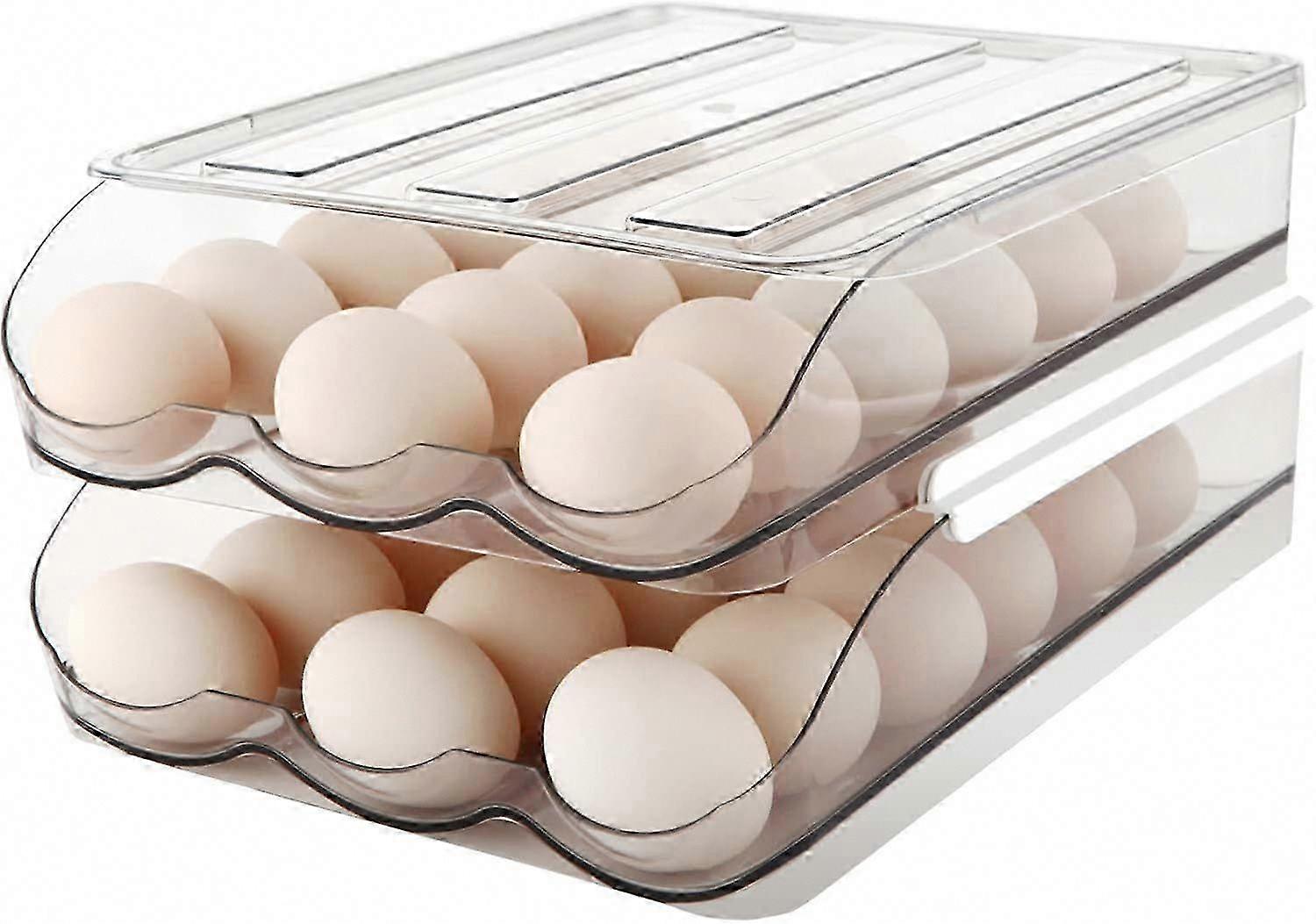 Egg Holder,Automatically Rolling Egg Storage Container for Refrigerator,Large Capacity Organizer for FridgeClear Plastic Egg Dispenser