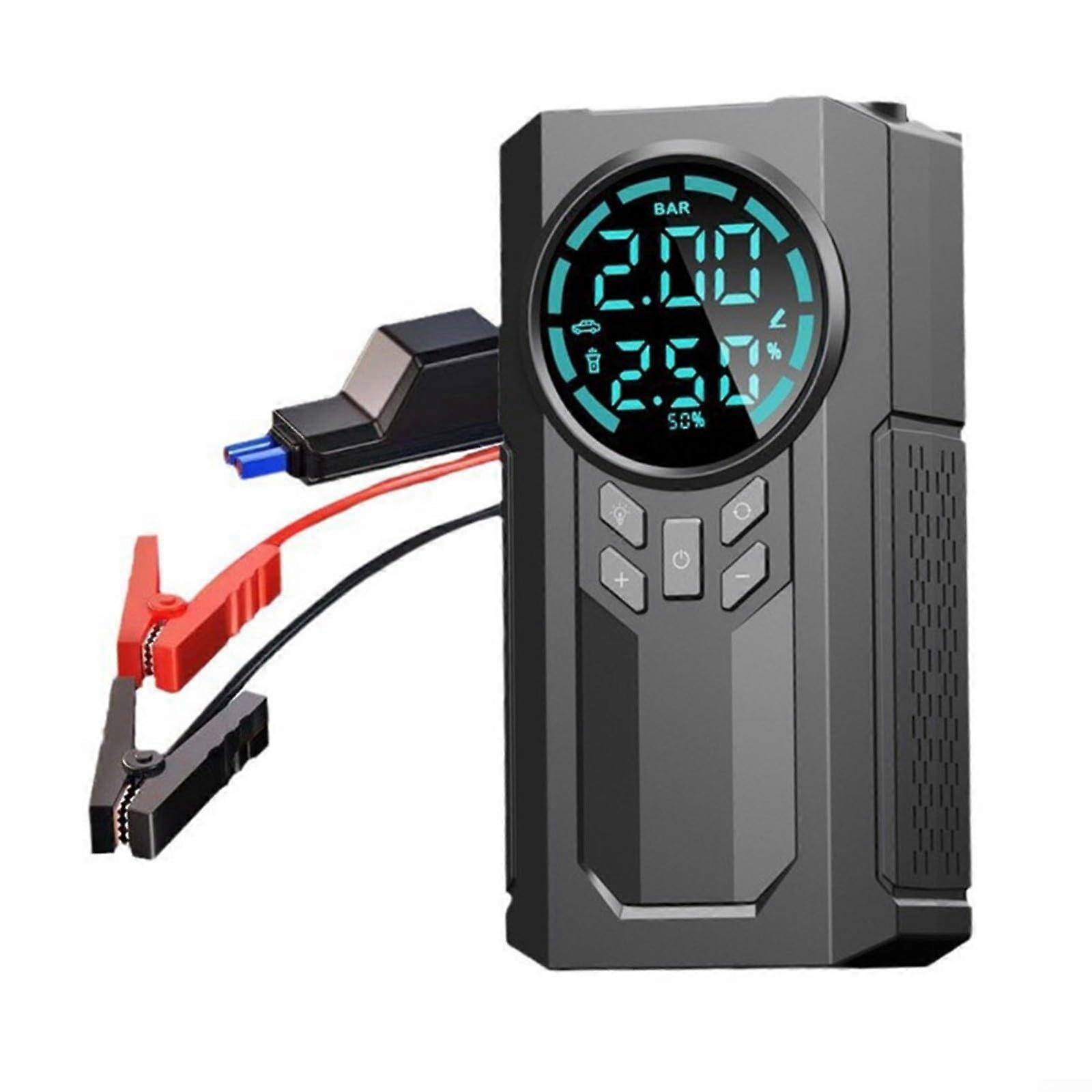 Portable Car Jump Starter with Digital Display, Wireless LED Light, and 2in1 Power Bank, 6000A Peak Current for Vehicle Tire Inflator Air Pump.