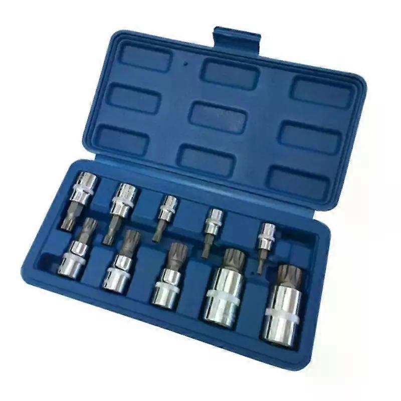 10pcs XZN 12 Point Triple Square Spline Bit Socket Set Tamper Proof With Case
