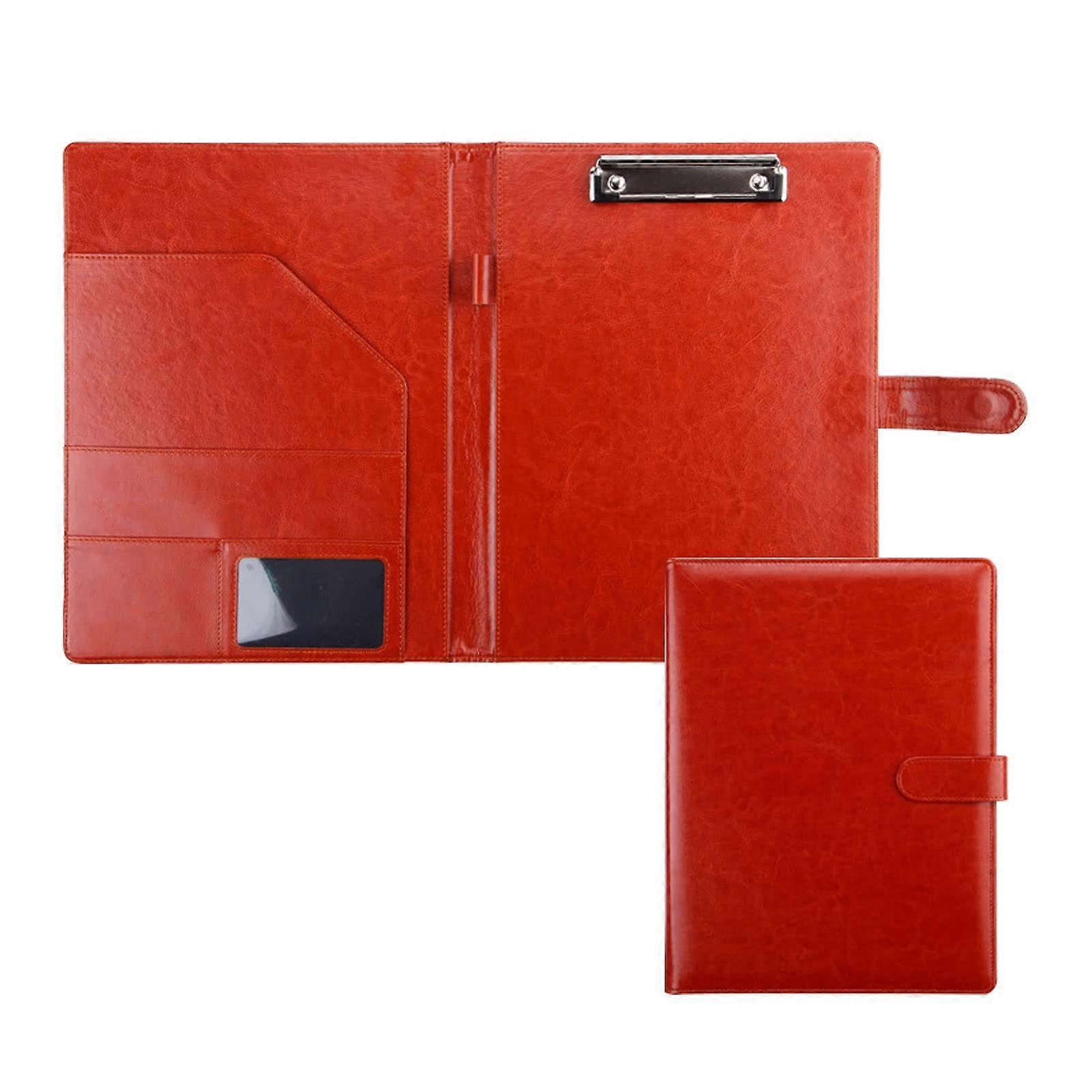 Document Folder A4 Multifunctional Writing Case Faux Leather Brown Conference Binder for Office School Study