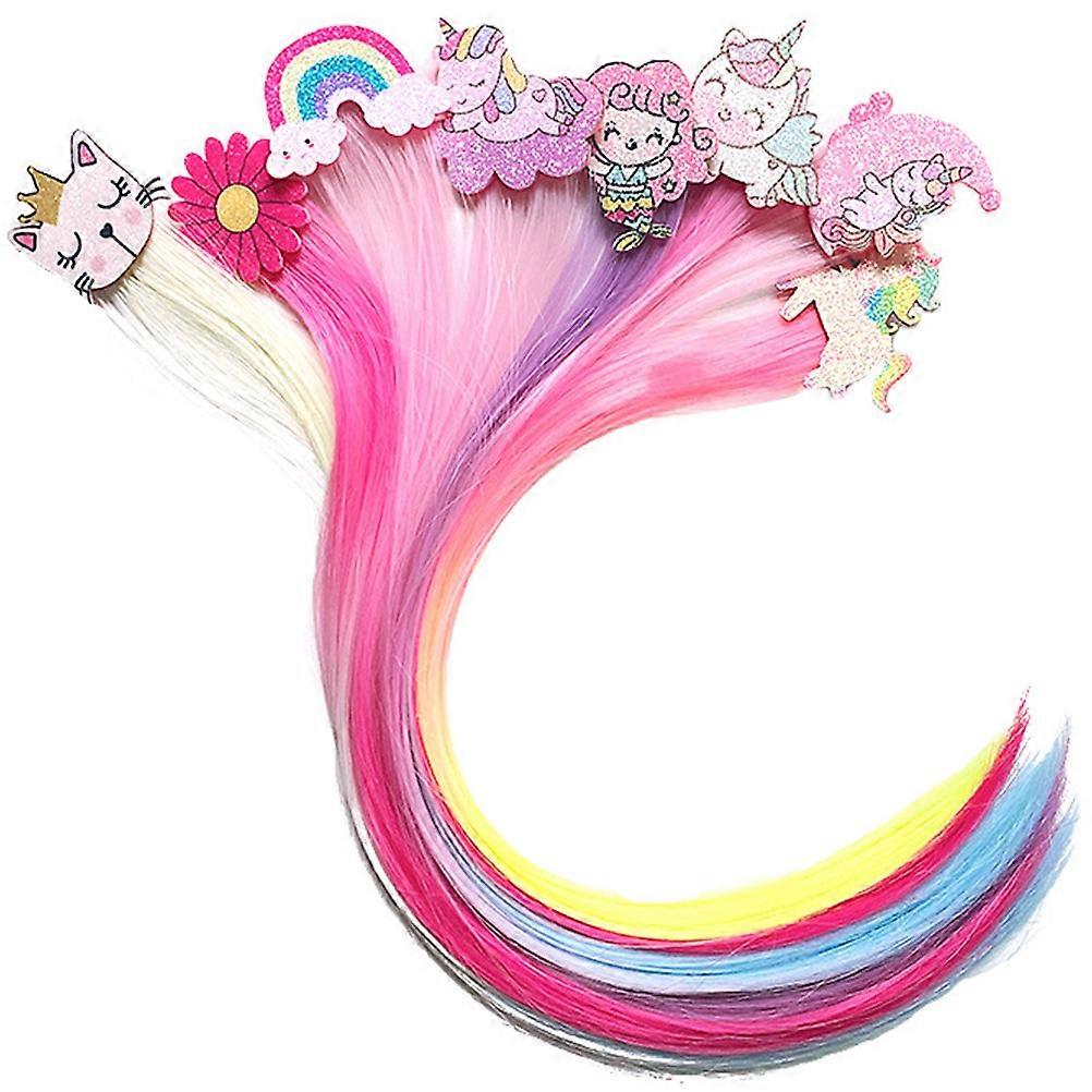 Unicorn Hair Extensions for Kids with Assorted Color Clips Made of High Temperature Fiber 8 Pieces