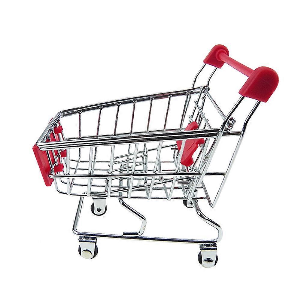 Mini Shopping Cart Kids Pretend Play Toy Metal Makeup Storage Grocery Trolley with Electroplating Random Color