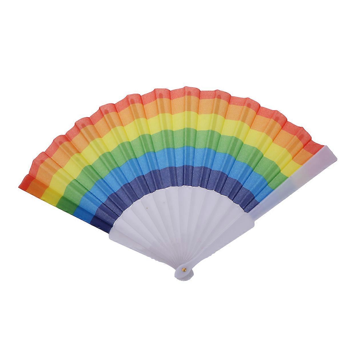 Portable Rainbow Fan Colorful Plastic and Cloth Folding Fans for Daily Life and Parties Multi