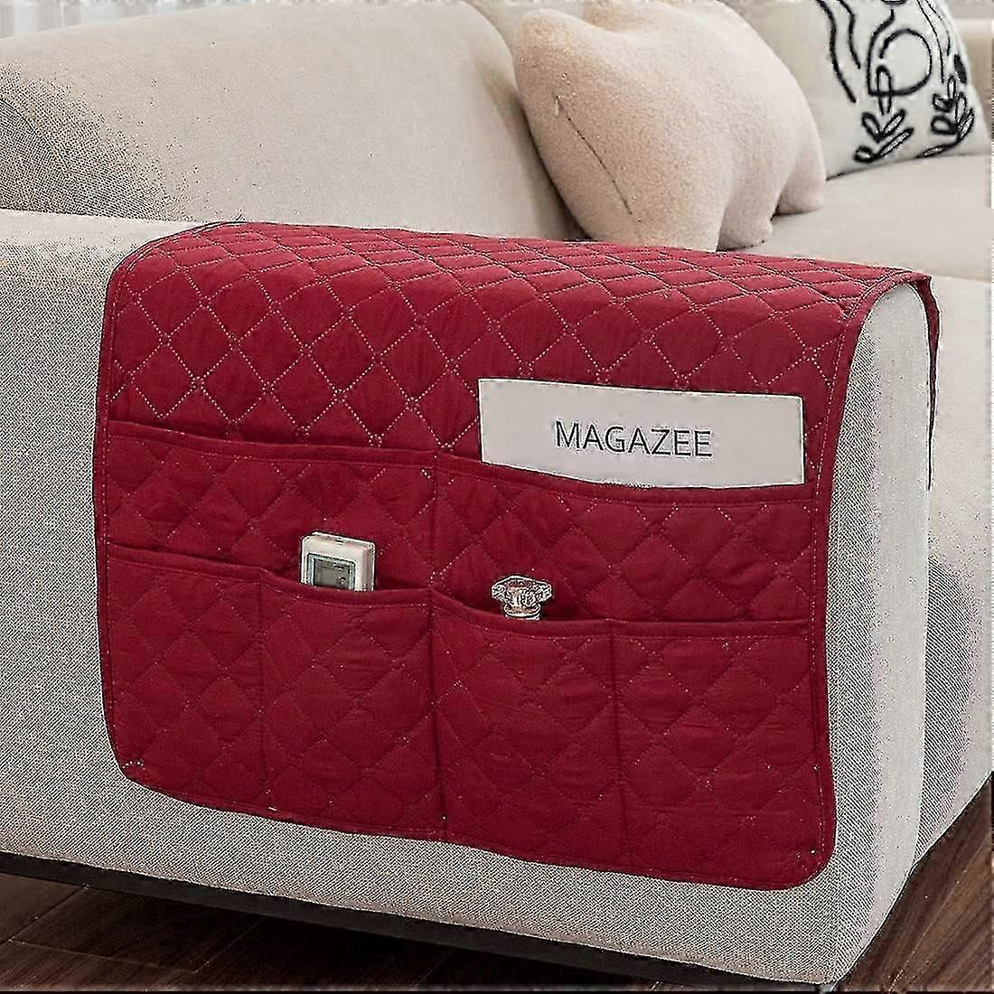 Waterproof 2-piece armrest protectors for sofas with magazine pockets