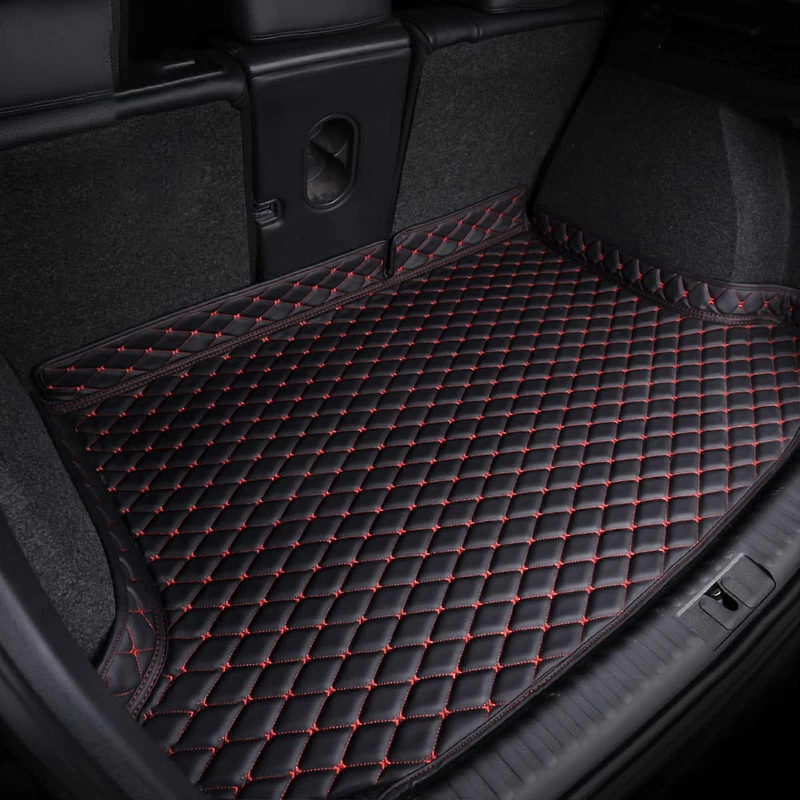 Leather Car Boot Mat for MG EHS 2018-2022, Waterproof Scratch-Resistant Liner, Black-Red Interior Accessory