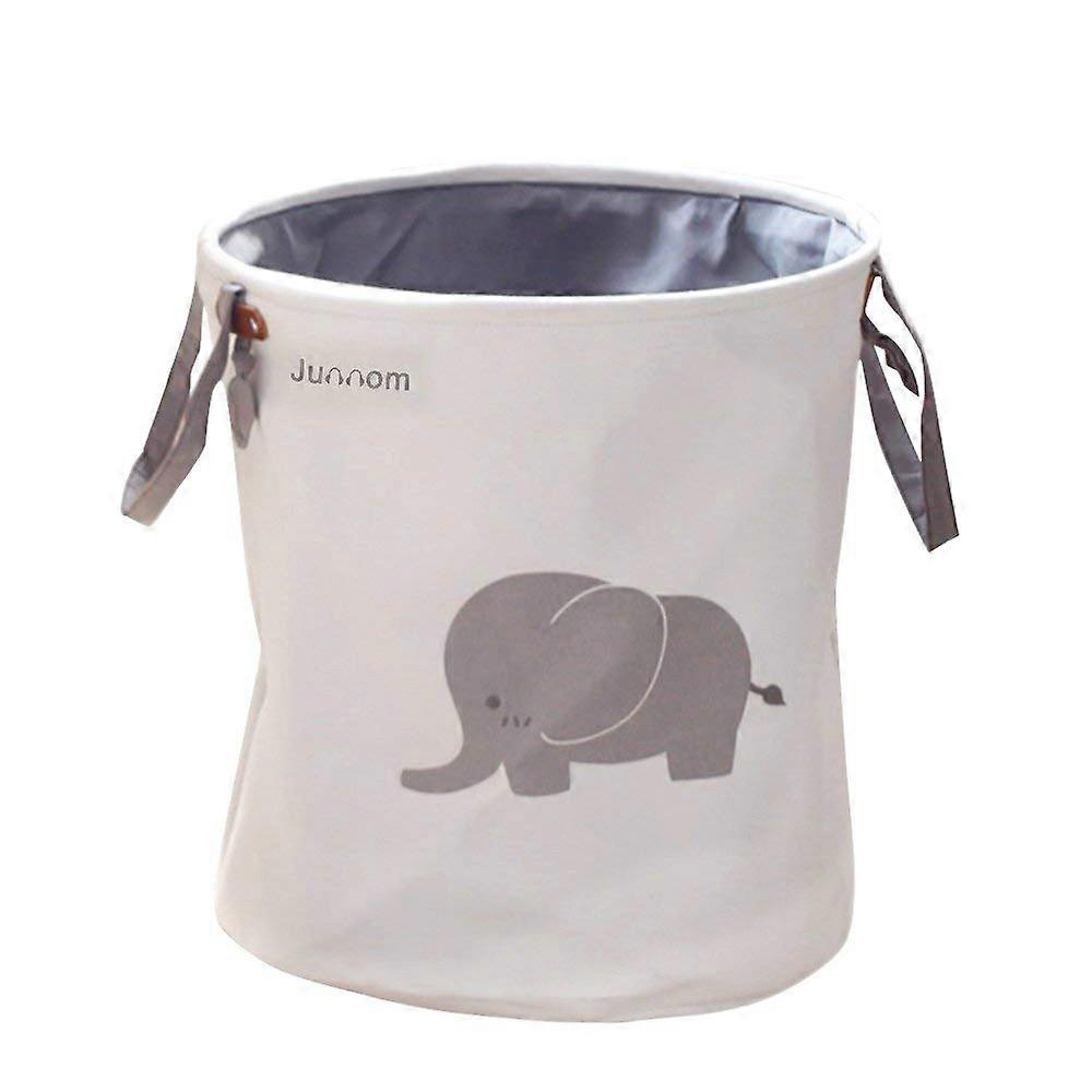 Polyester Storage Baskets, Collapsible Laundry Bin for Office, Bedroom, Clothes (Round) Elephant