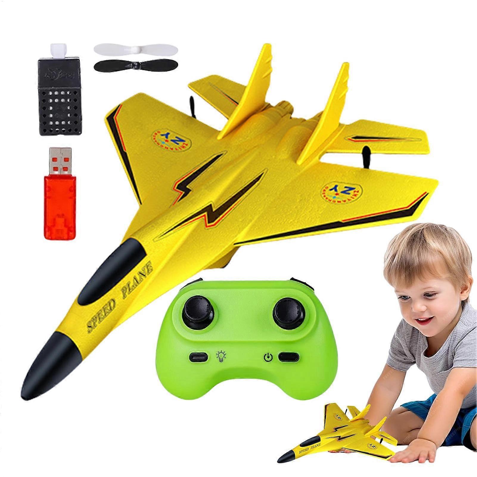 RC Airplane Toy 2.4 GHz Remote Control Foam Pull-Back Lightweight Model Aircraft Yellow For Kids