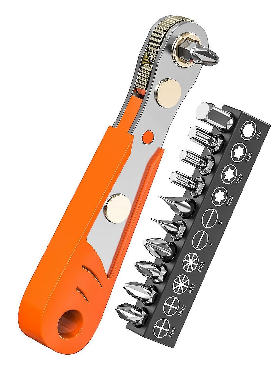 Right Angle Phillips Magnetic Screwdriver 1/4 Inch Drive PH2 Mini Ratchet Wrench High Torque Offset Reversible Bits Set