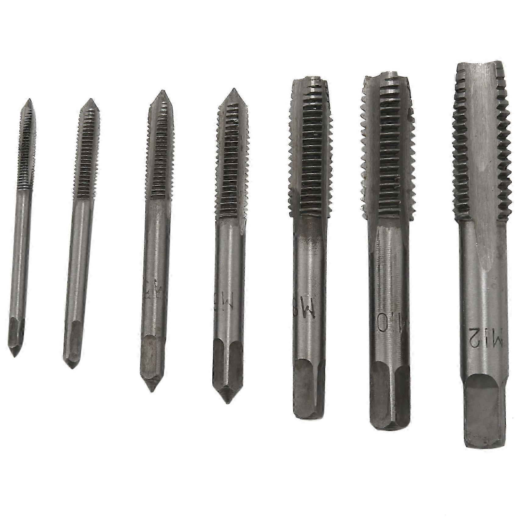 Metric Taper Drill Bit Kit with 7Pcs M3 to M12 Metal Hand Screw Taper Plug Bits Silver Color