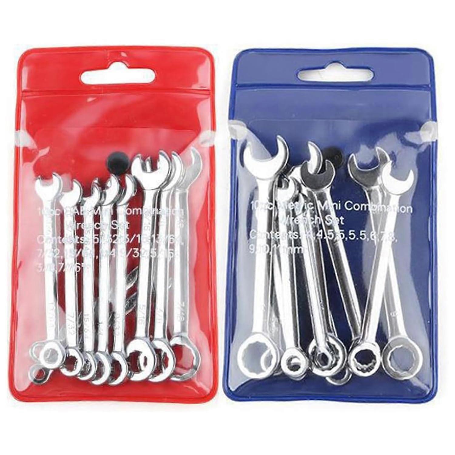 20Pcs Mini Wrench Set, Metric SAE Open Box End Combination Wrenches, 4-11mm & 5/32"-7/16" Fixed Head Spanner Set