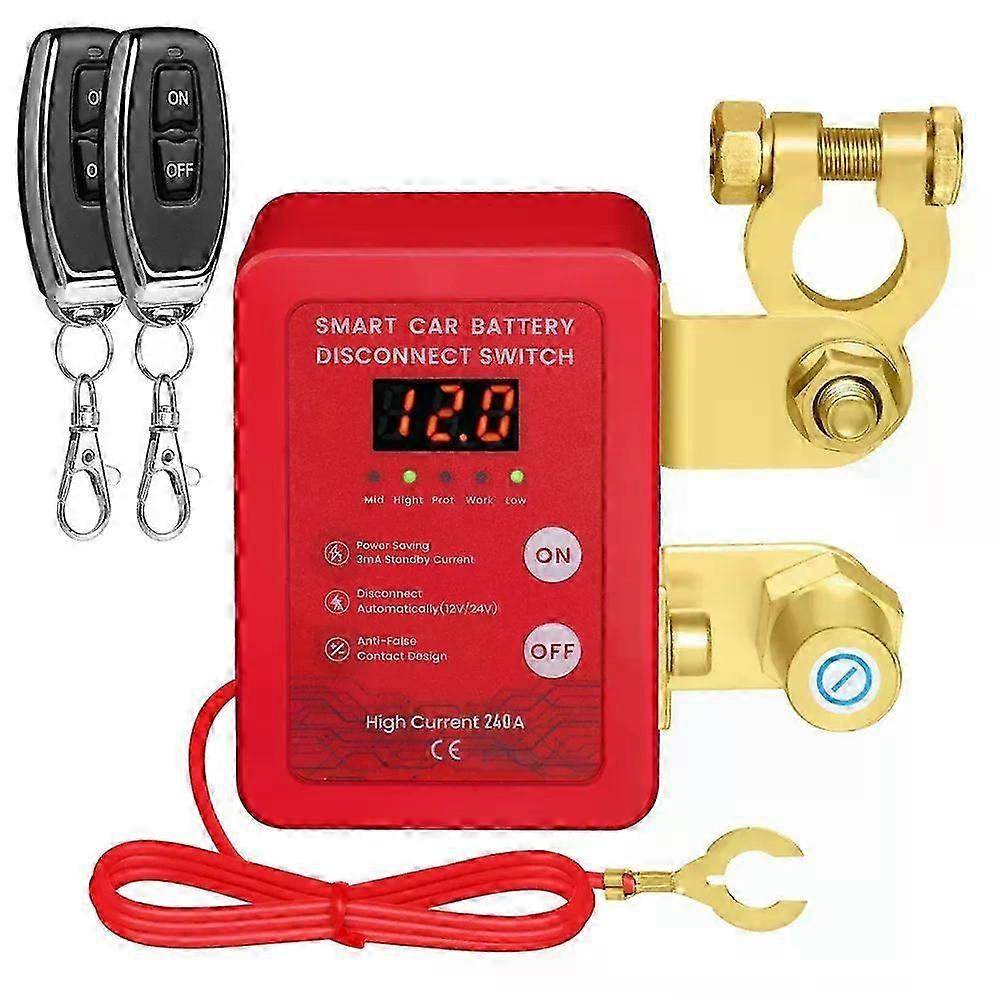 Newest 240A Kill Switch 12V Remote Battery Disconnect Switch with Led Voltage Display Automatic Power Shut Off Switch for Auto