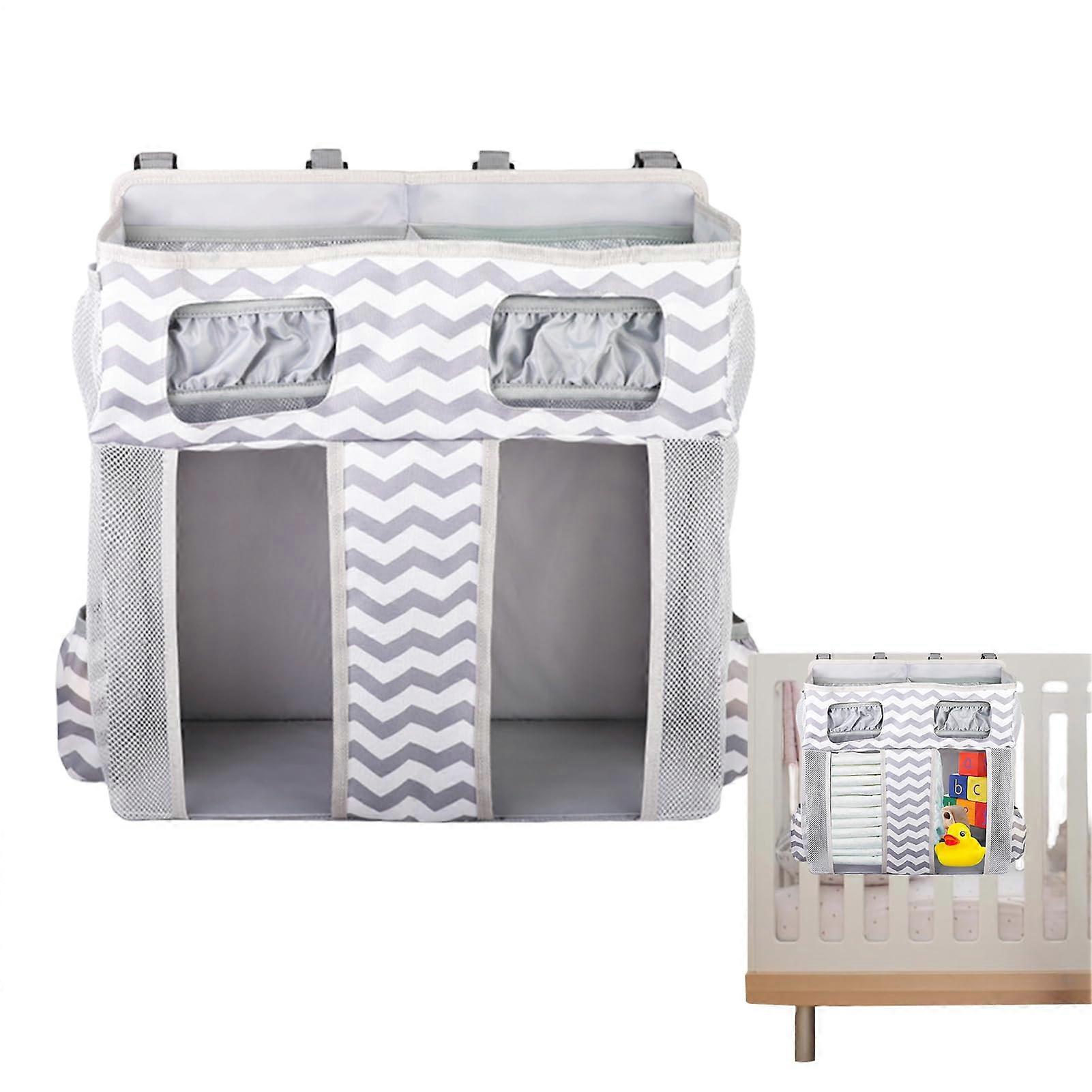 Bedside Organizer For Nursery, Baby Cot Organizer With Straps, Diaper Bag Large Capacity