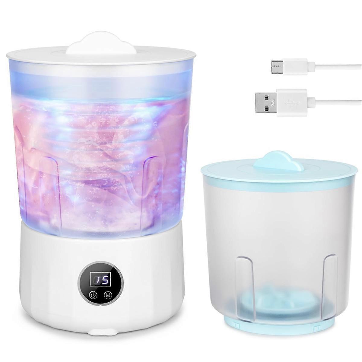 Underwear Washing Machine - Rechargeable Dual-Bucket Mini Washing Machine W/ 1.5L Isolated Tubs, for Travel,Camping,Dorm