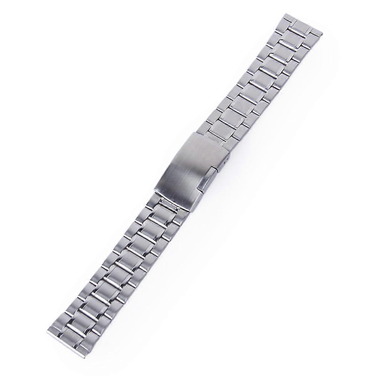 Stainless Steel Watch Band Strap with Solid Links and Foldover Clasp Silver 20mm