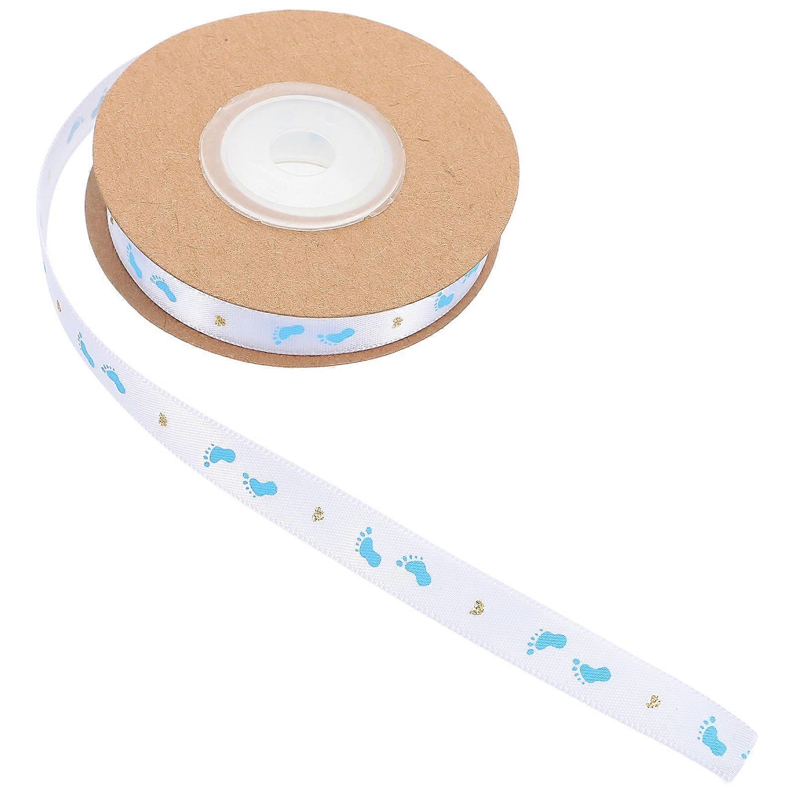 Skyblue Footprint Pattern Ribbon for Gift Wrapping Made of Polyester Perfect for Baby Showers and Birthday Crafts 1 Roll