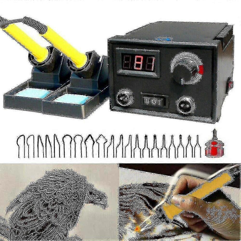 Adjustable temperature digital display pyrography double pen burner gourd wood craft tool set solder