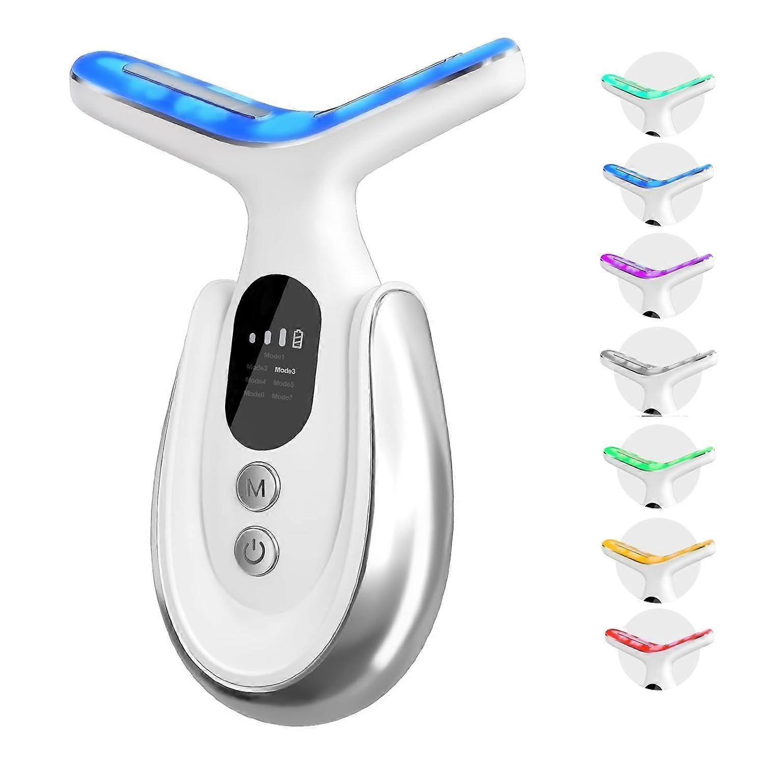 Enhanced Neck & Face Massager - 7 in 1 Skin Care Device with Vibration and Heat Functions(White)