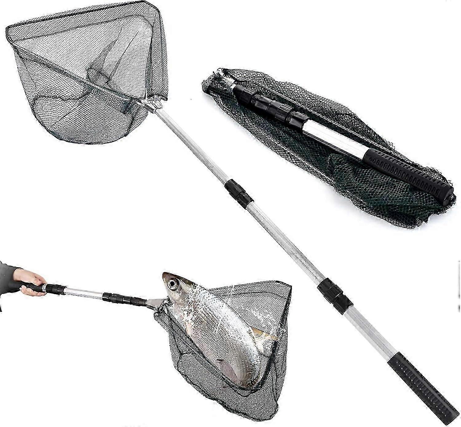 Foldable Rubberized Fishing Landing Net with Telescopic Handle 152cm Fishing Landing Net for Fishing
