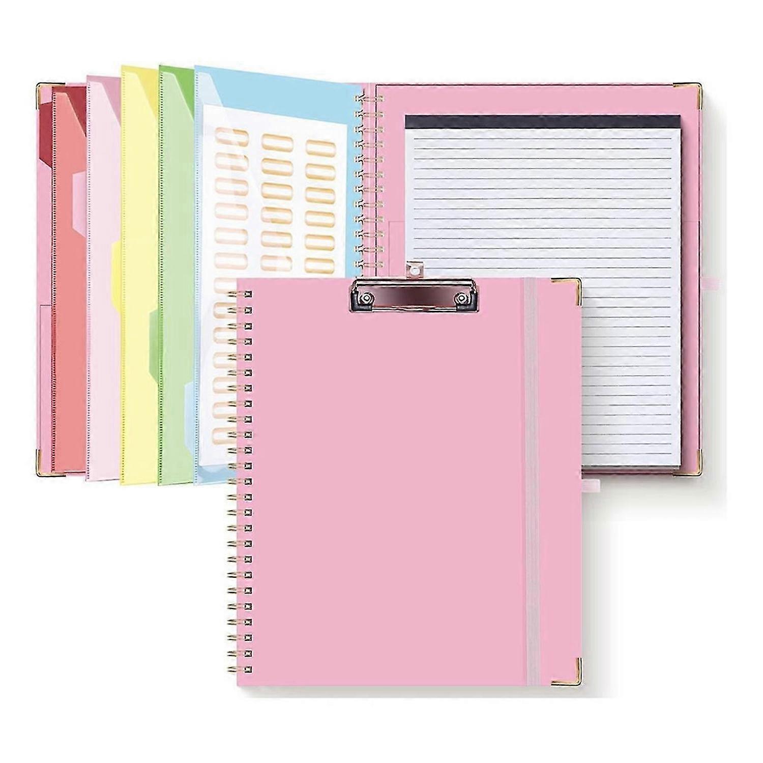 Clipboard ,5 Dividers with 10 Pockets, Pink
