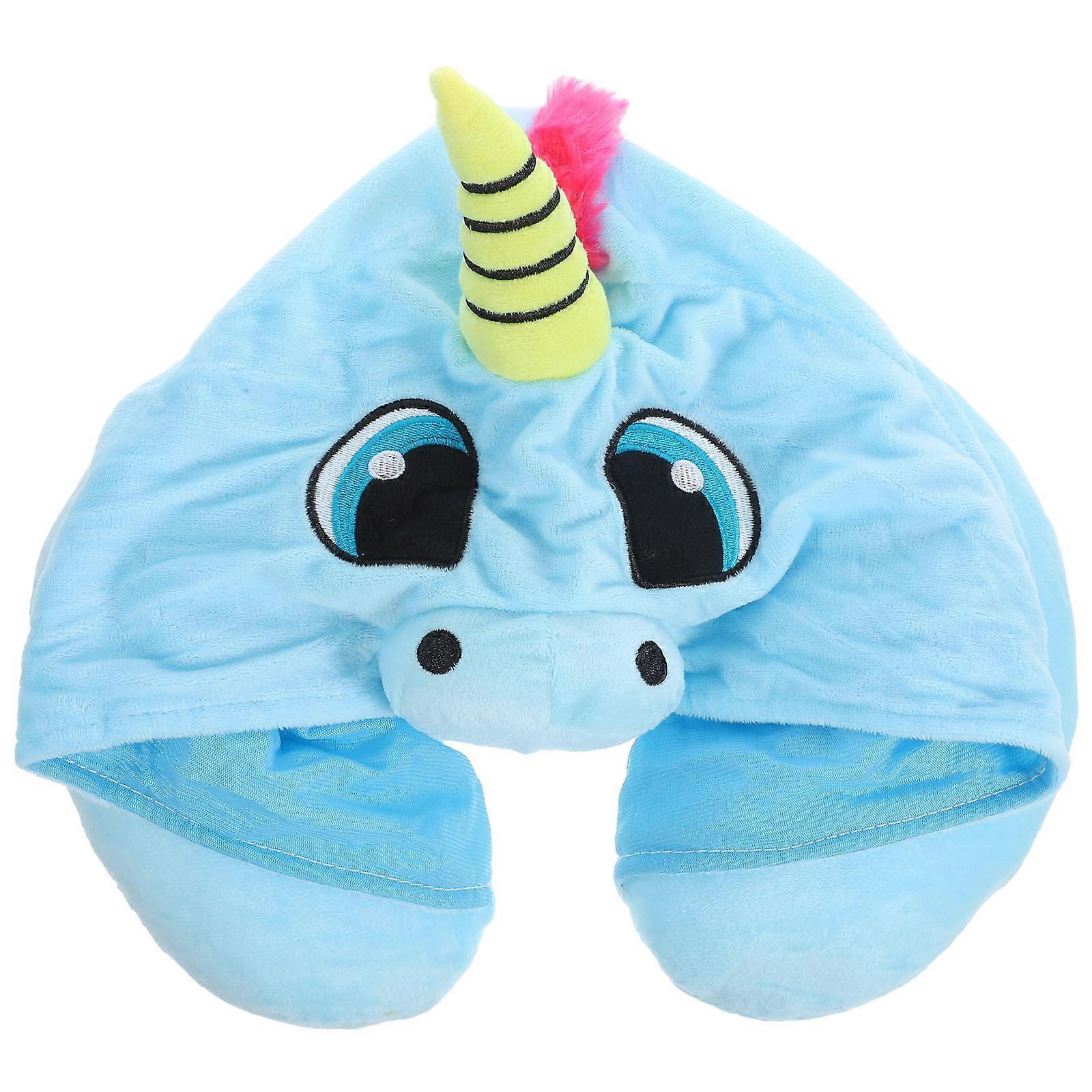 Blue Neck Pillow with Hood for Travel Neck Support 2Pcs