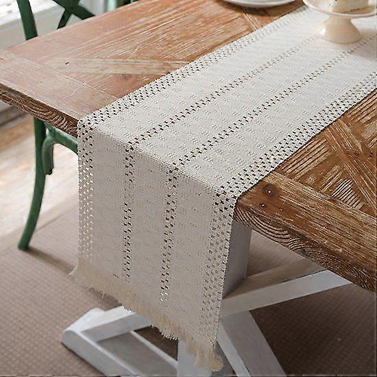 30x220cm Natural Farmhouse Table Runner - Kitchen Table Runner with Tassels -