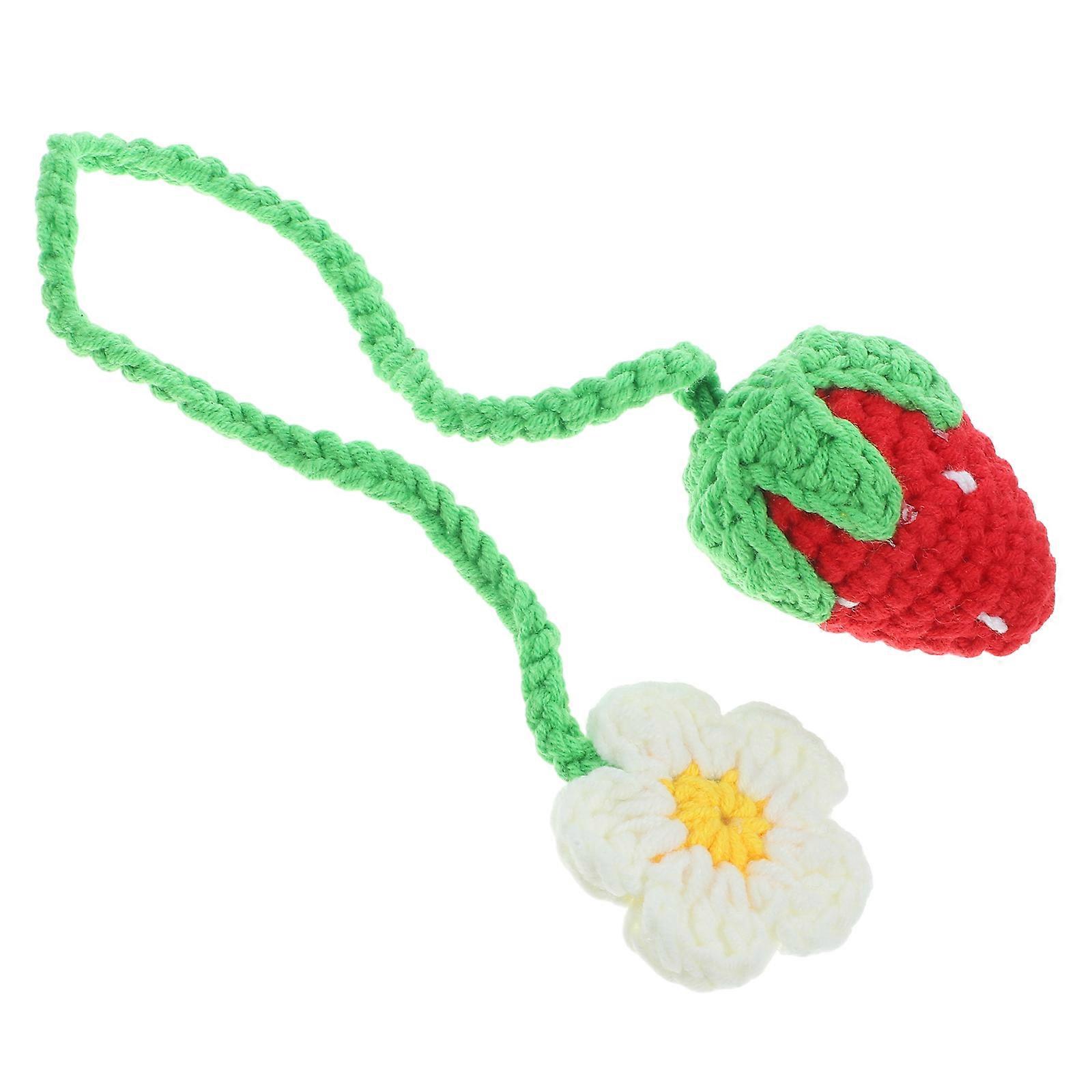 Strawberry Car Pendant Crochet Hanging Ornament 5Pcs for Rearview Mirror